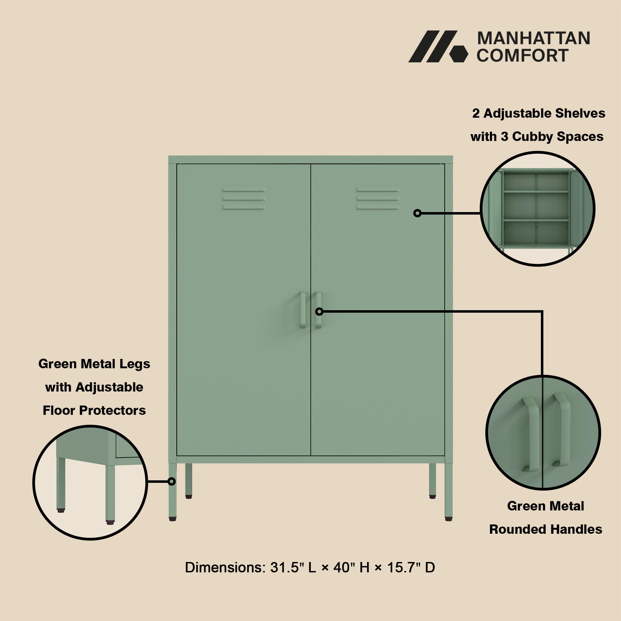 Manhattan Comfort Naomi 31" Accent Cabinet, Green, large
