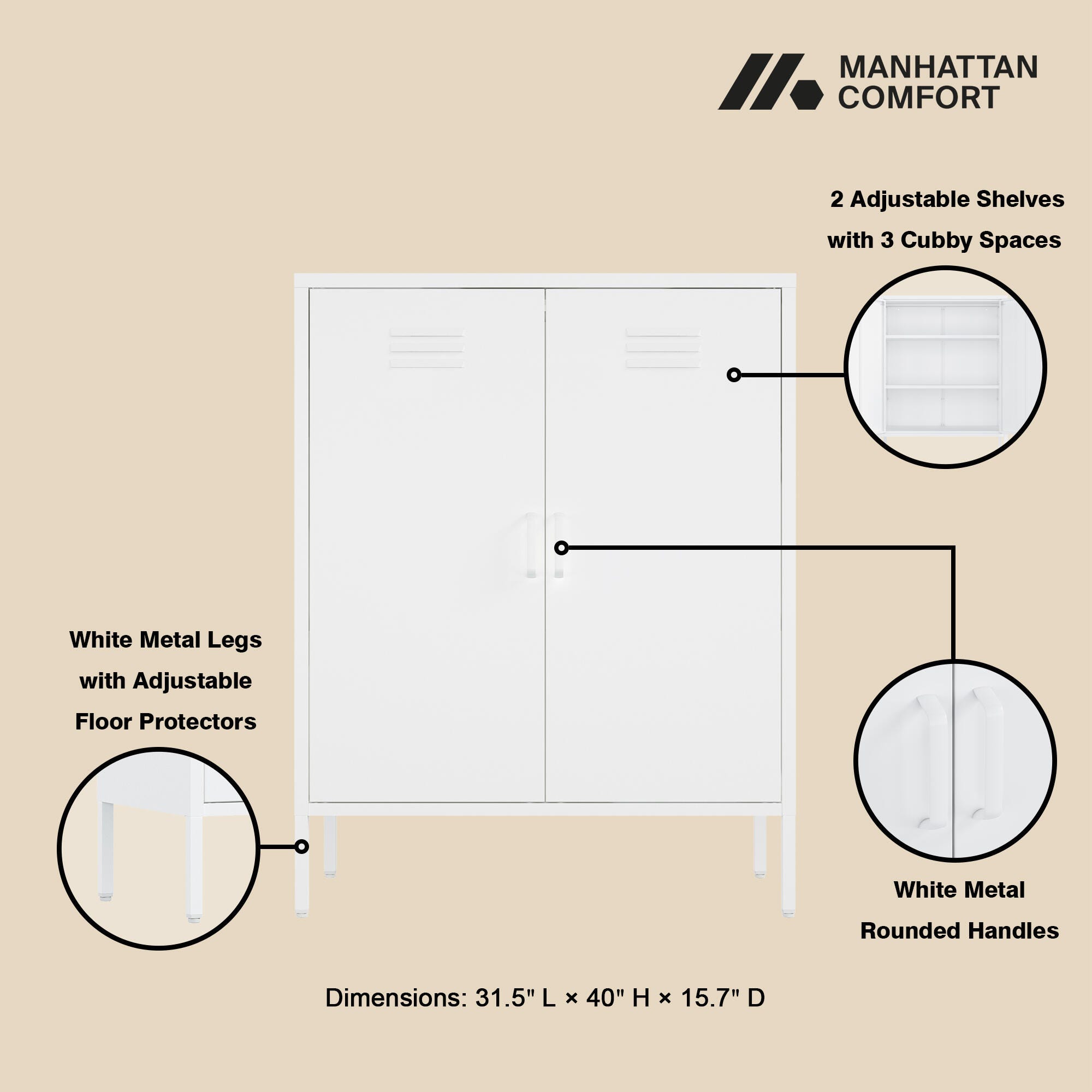 Manhattan Comfort Naomi 31" Accent Cabinet, White, large