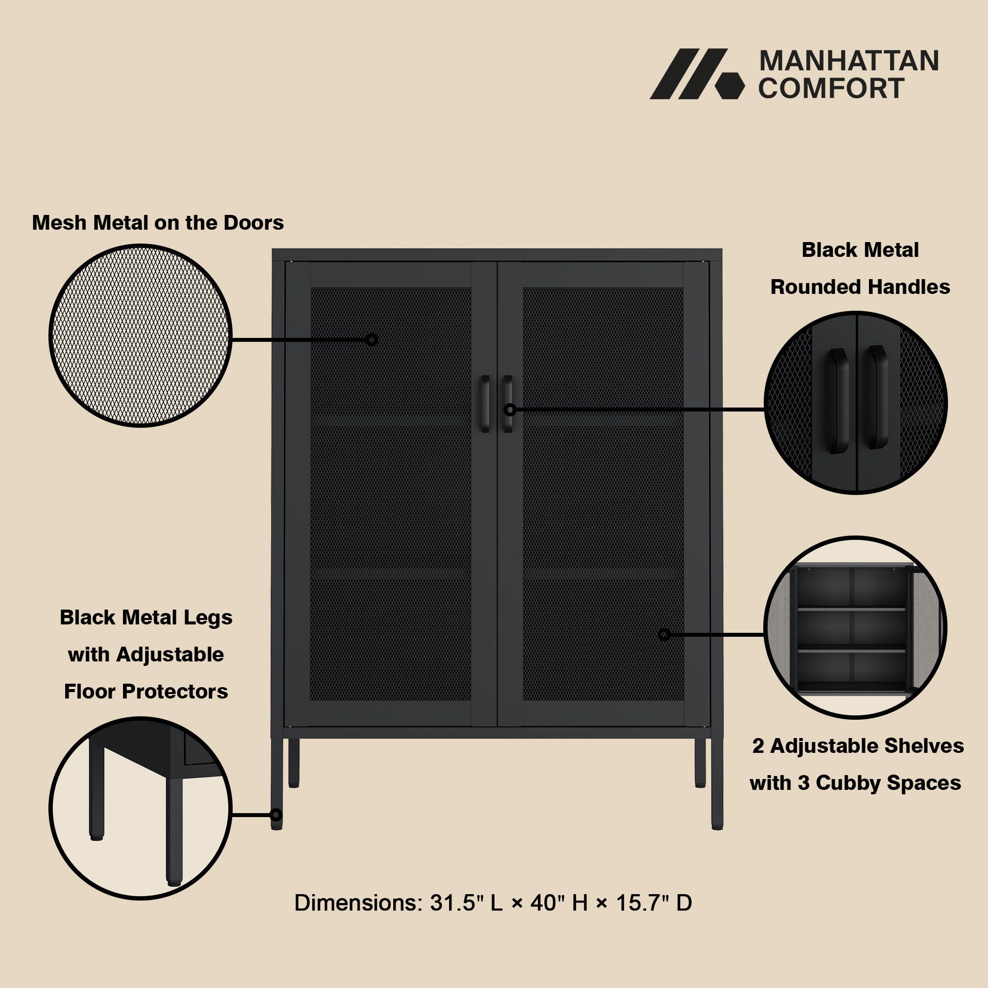 Manhattan Comfort Amelia 31" Accent Cabinet, Black, large