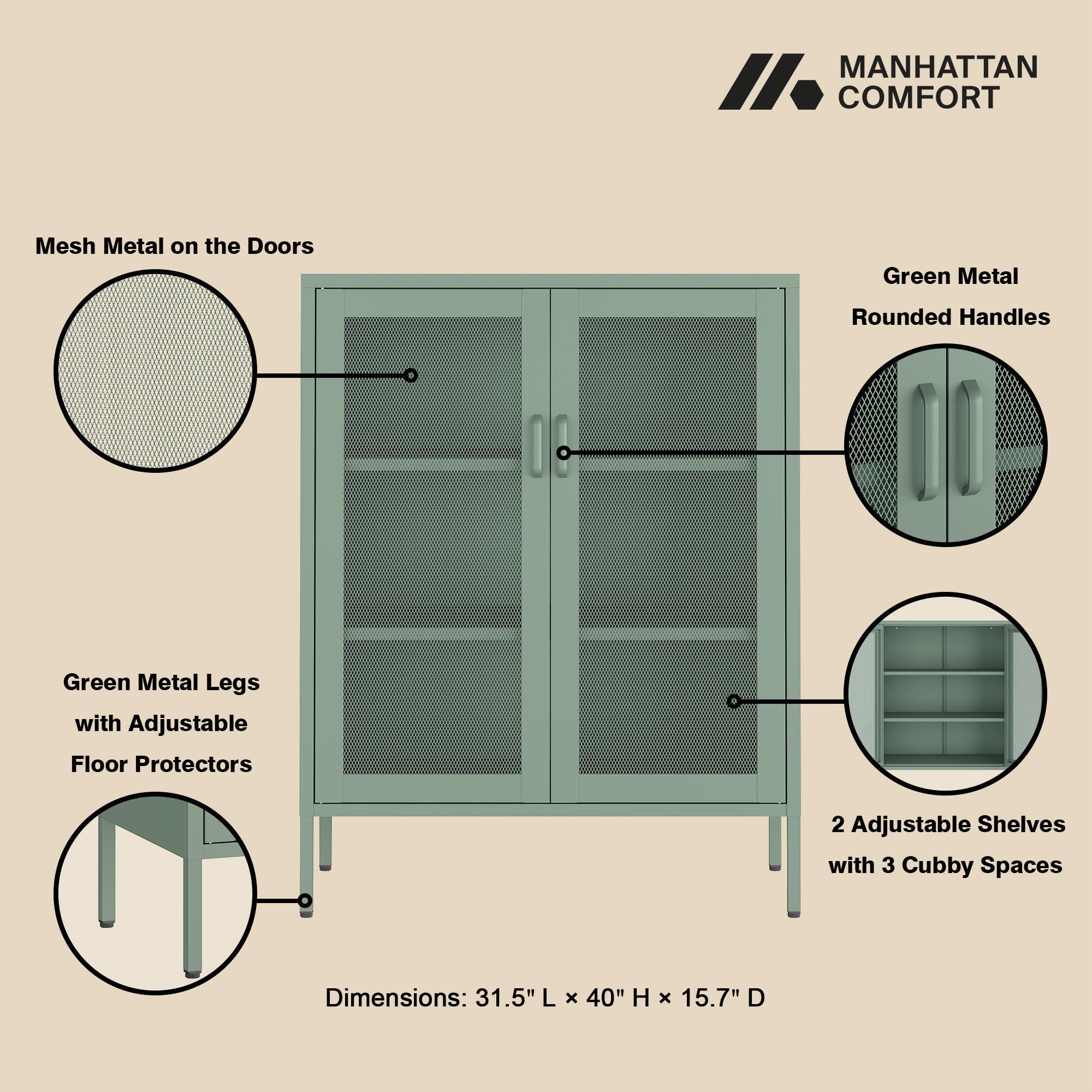Manhattan Comfort Amelia 31" Accent Cabinet, Green, large