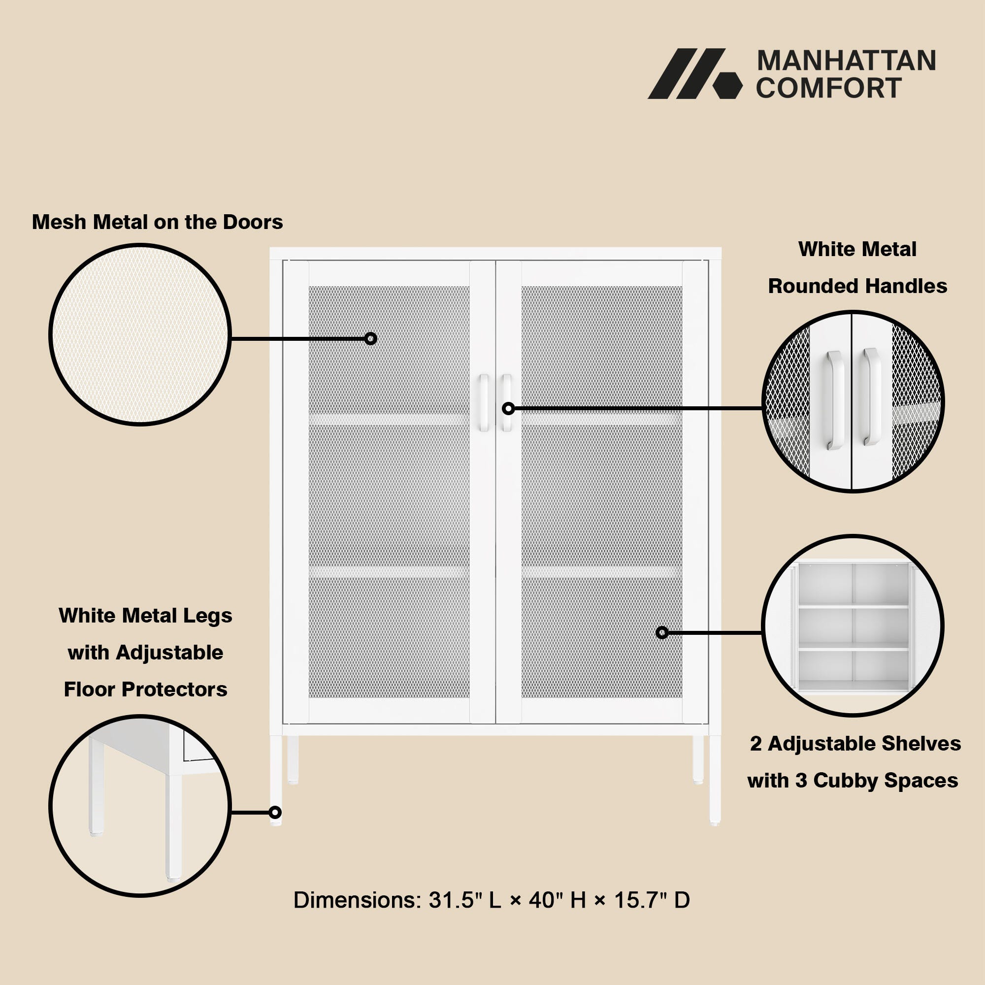 Manhattan Comfort Amelia 31" Accent Cabinet, White, large