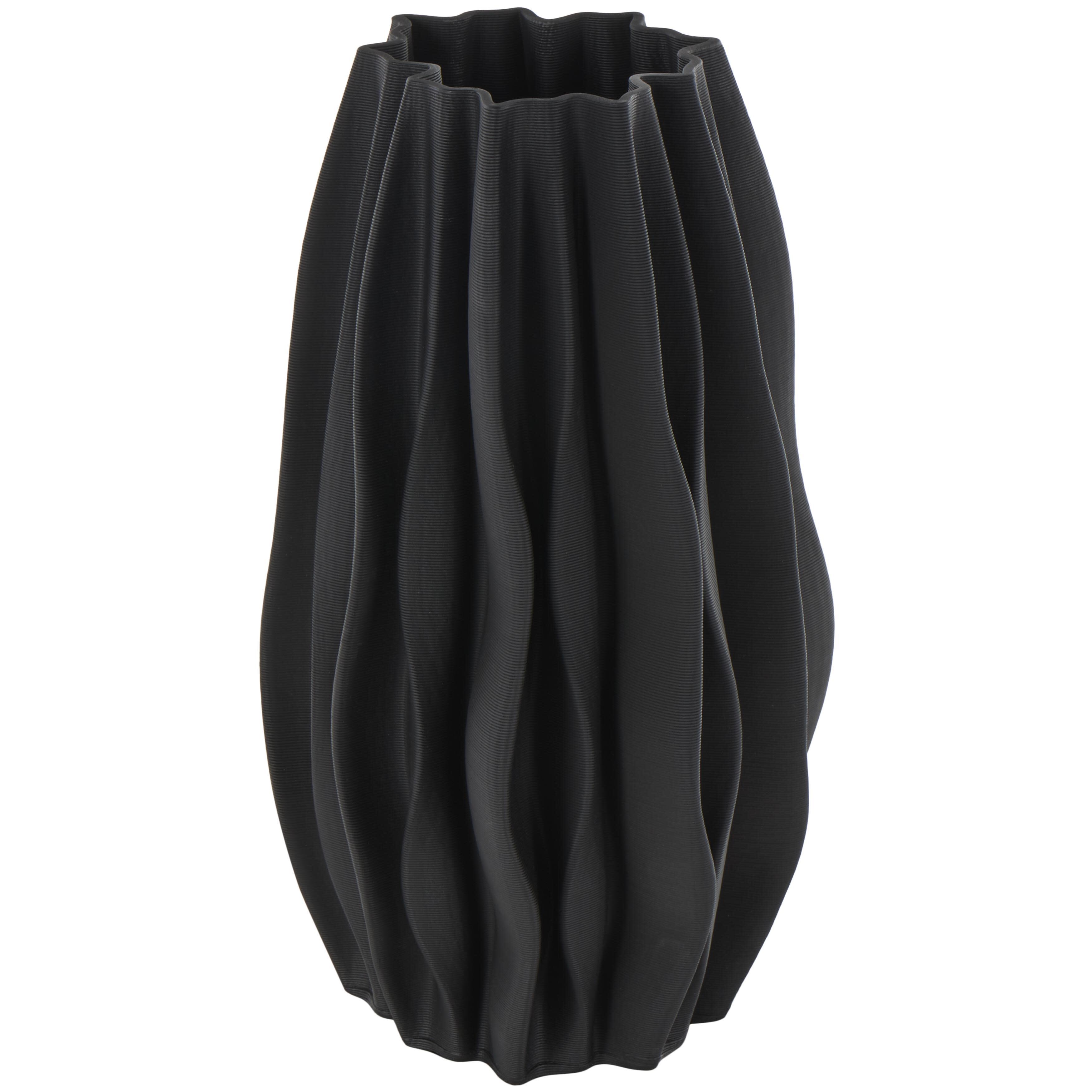 Bayberry Lane Wavy Ribbed Decorative Vase, Black, large