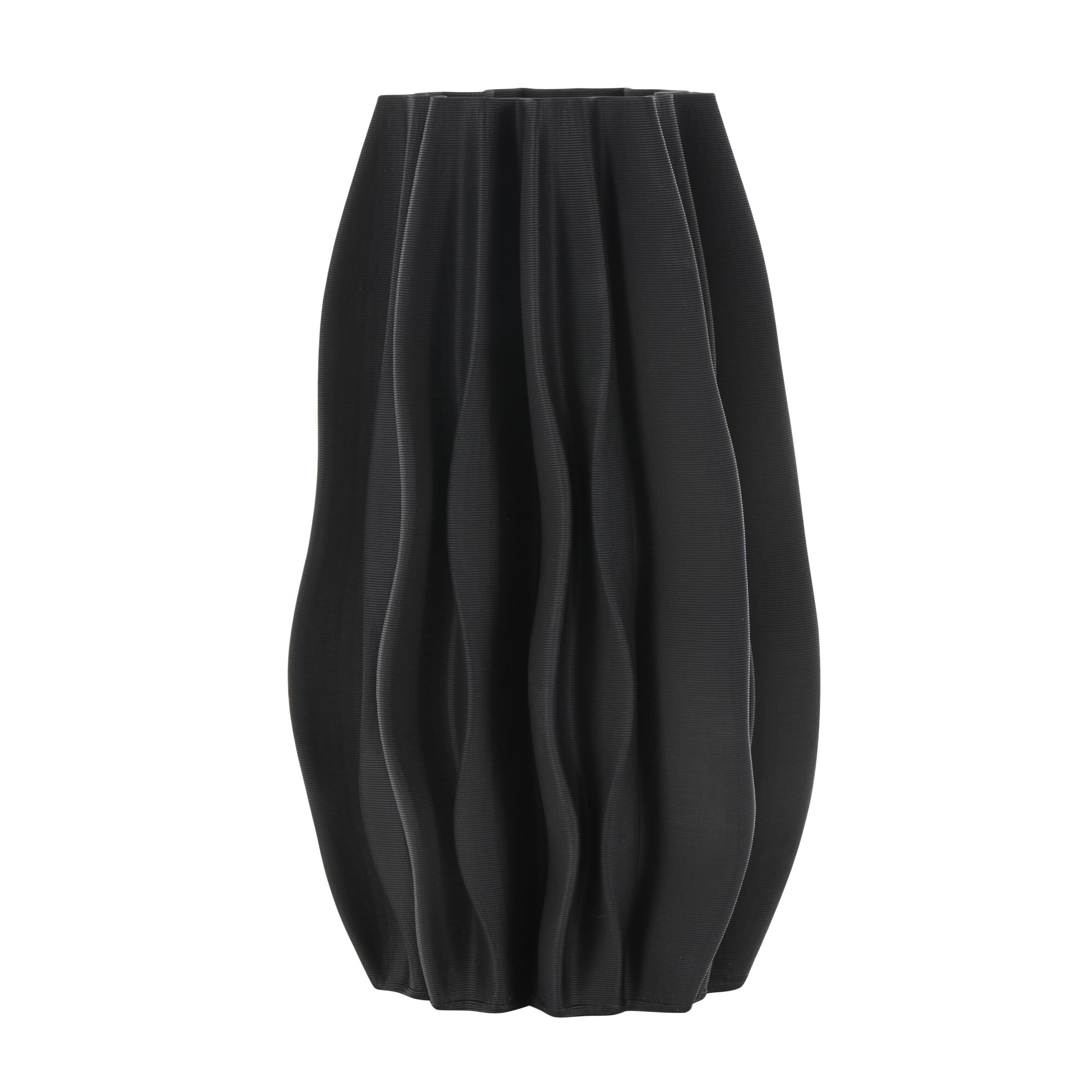 Bayberry Lane Wavy Ribbed Decorative Vase, Black, large