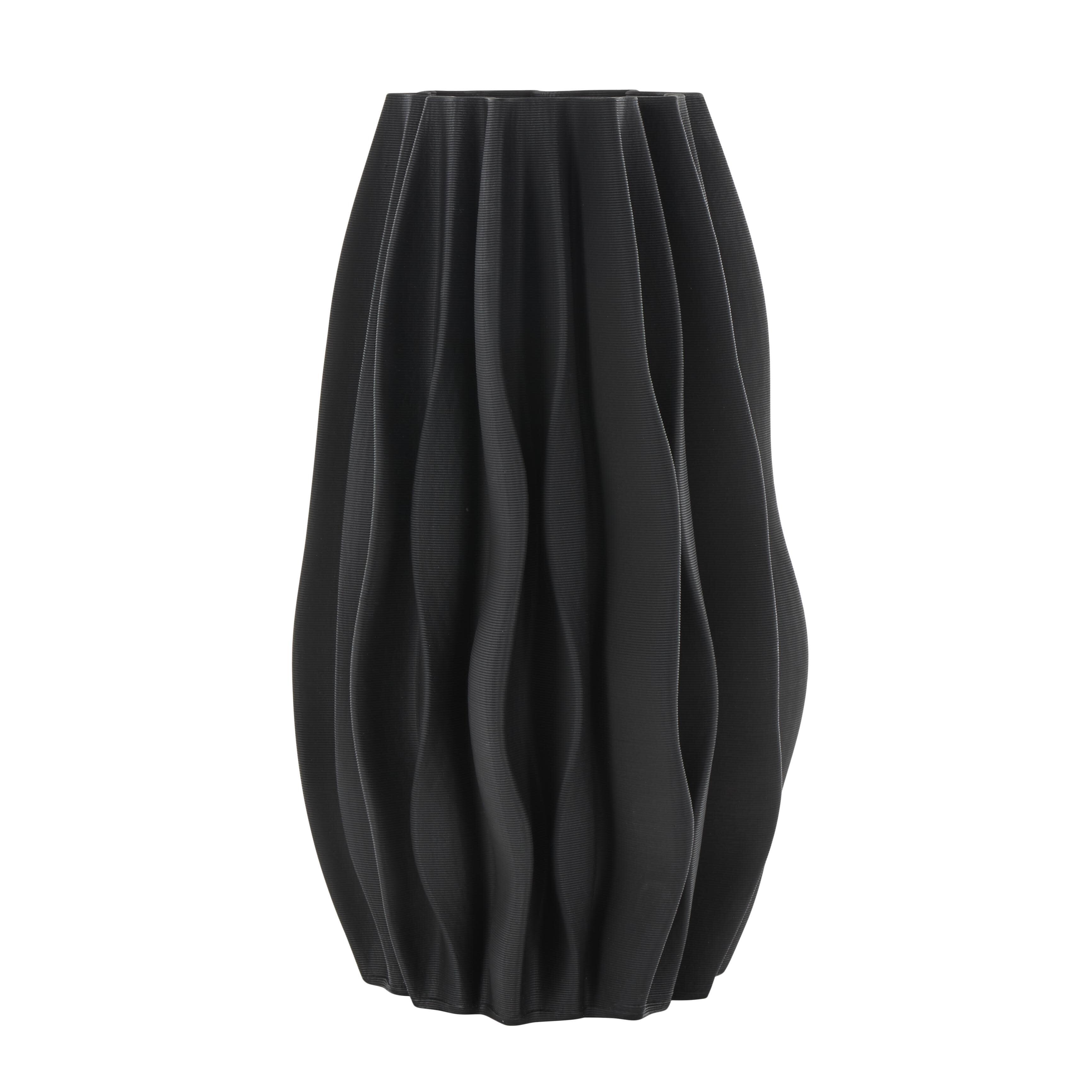 Bayberry Lane Wavy Ribbed Decorative Vase, Black, large