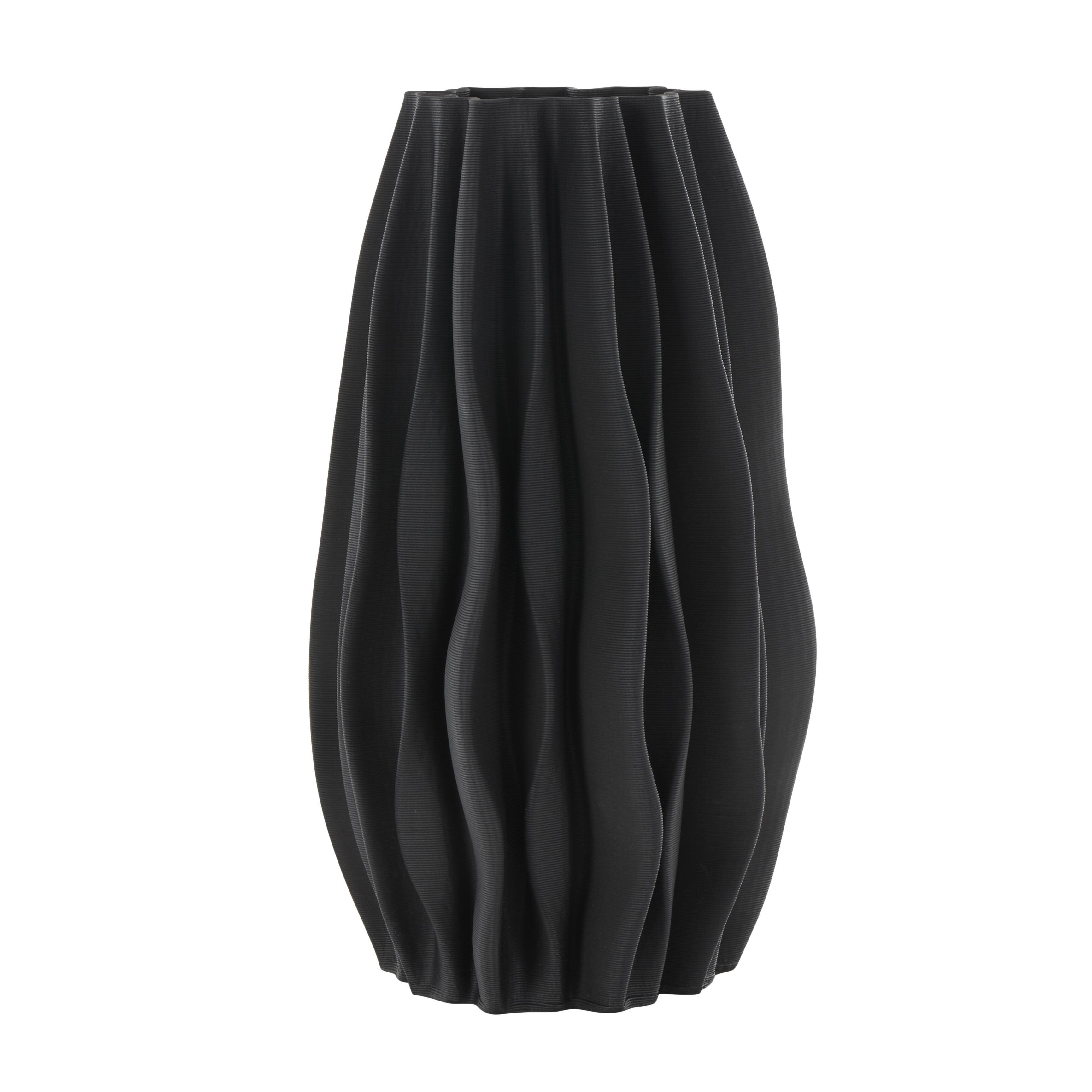 Bayberry Lane Wavy Ribbed Decorative Vase, Black, large