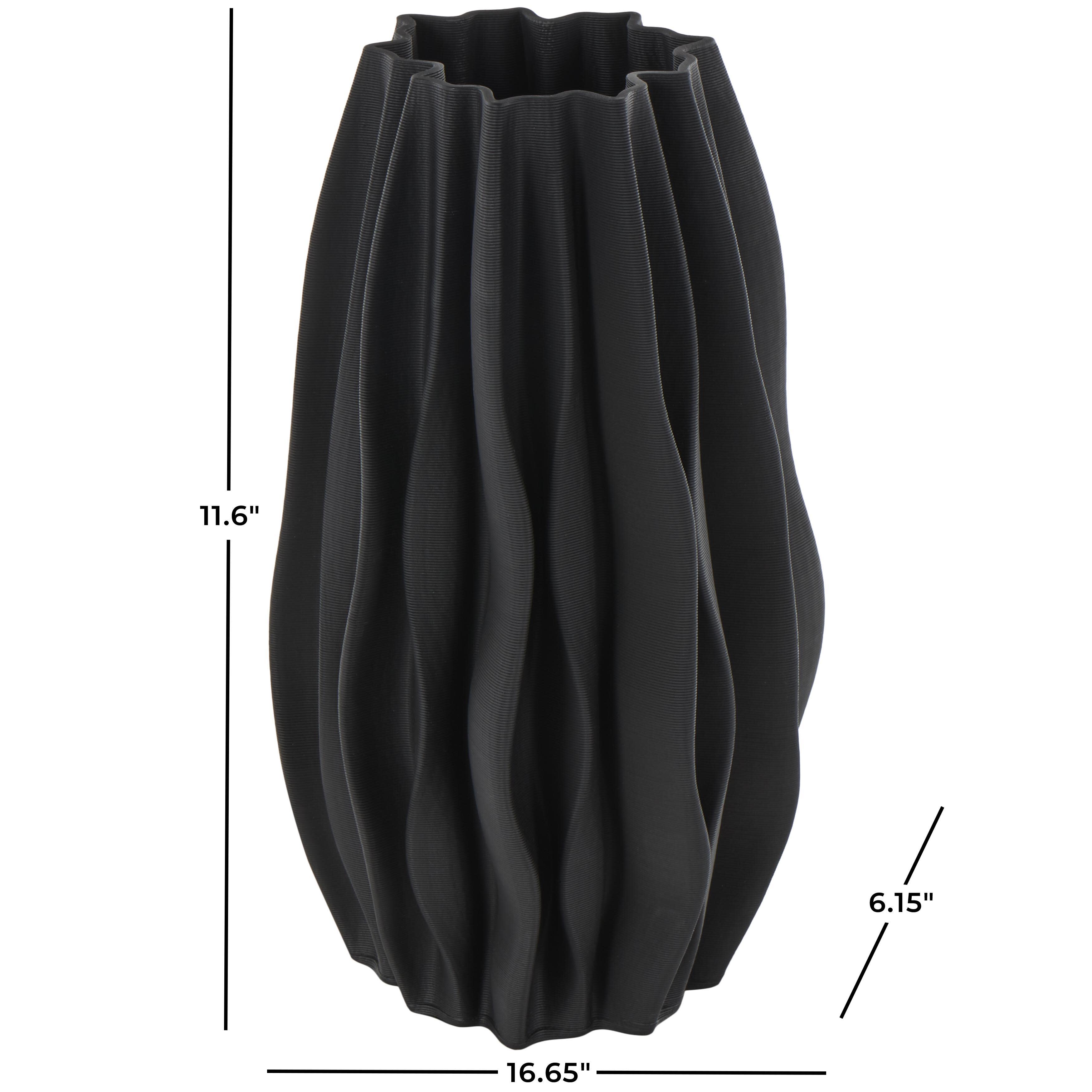 Bayberry Lane Wavy Ribbed Decorative Vase, Black, large