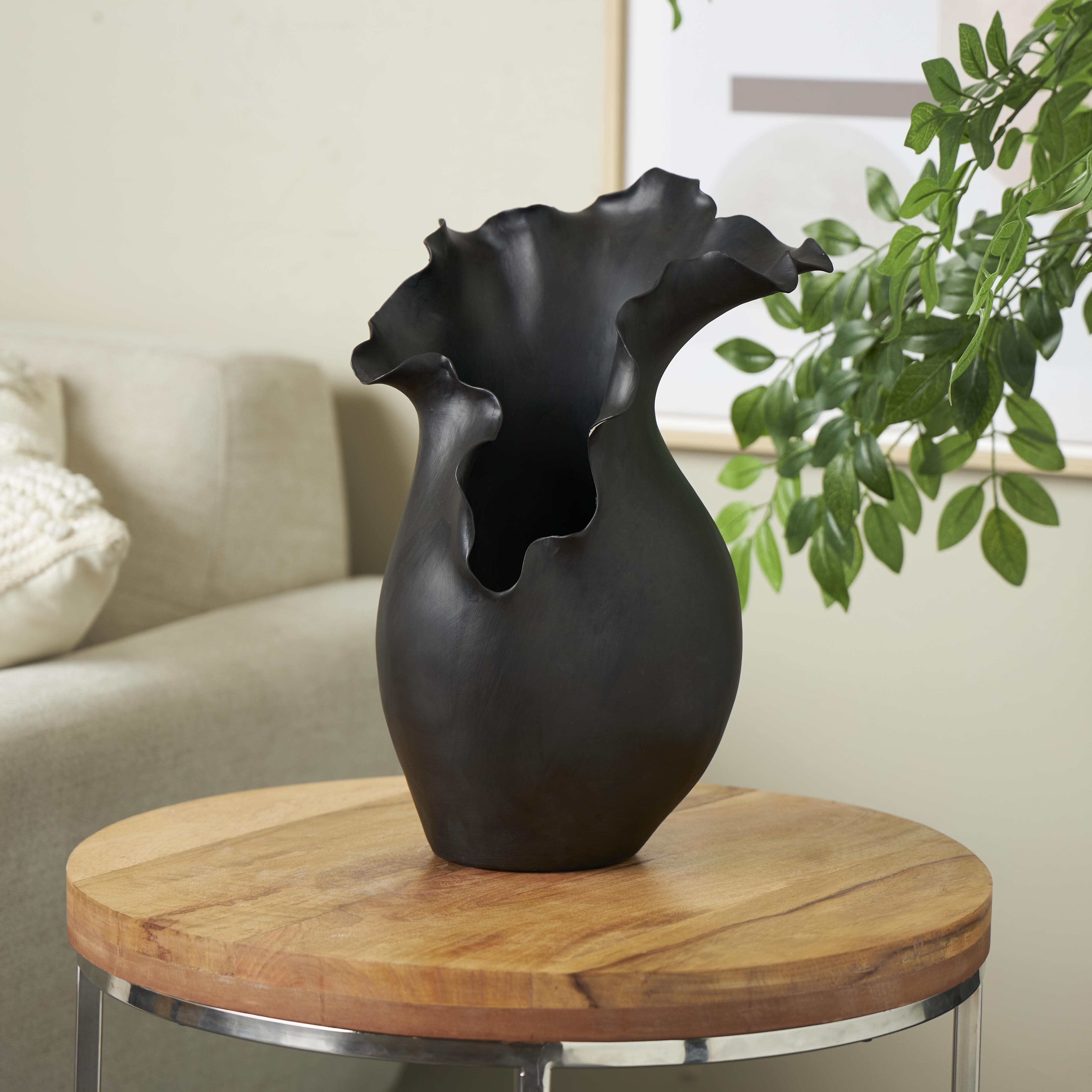 Bayberry Lane Wavy Folded Rim Floral Decorative Vase, , rollover