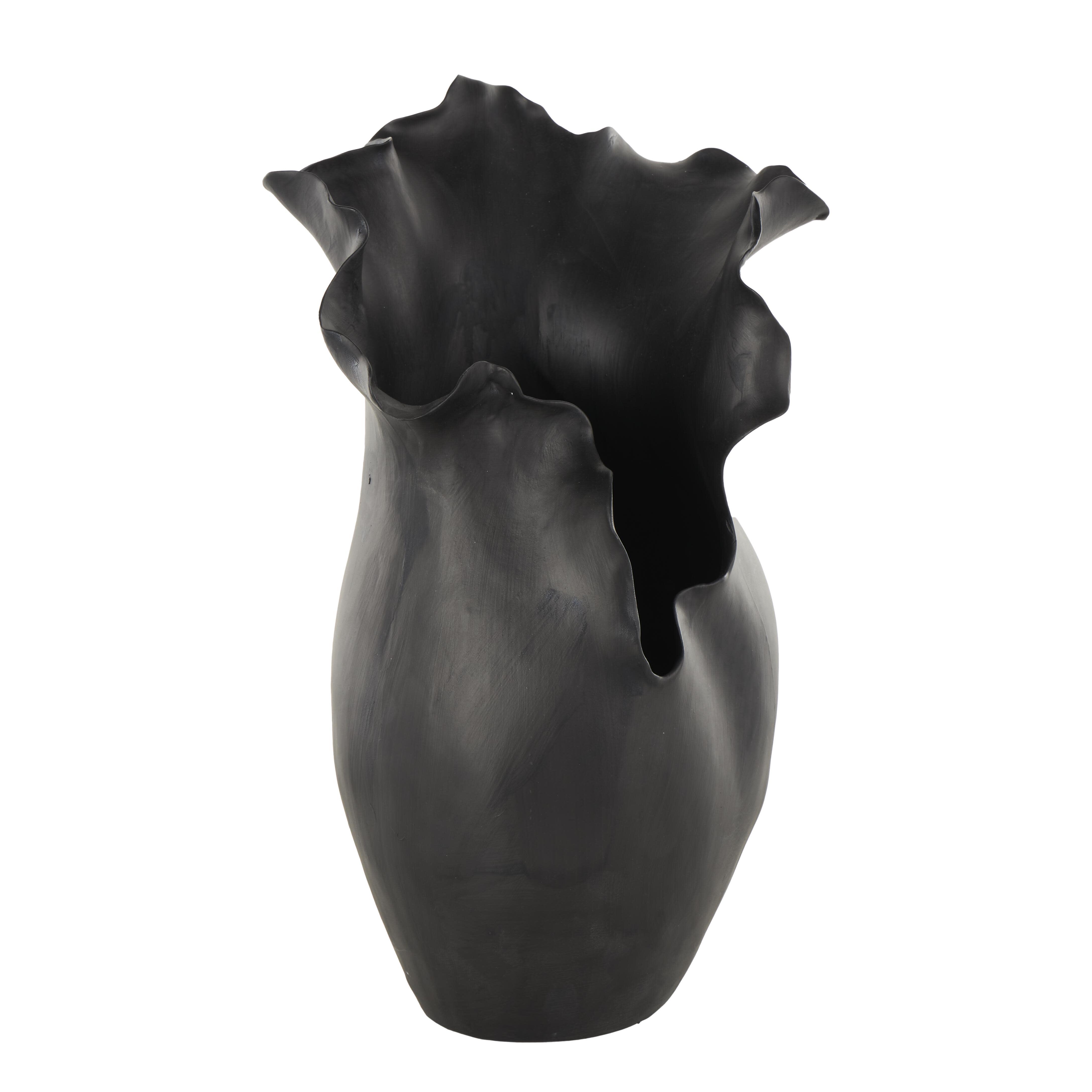 Bayberry Lane Wavy Folded Rim Floral Decorative Vase, , large