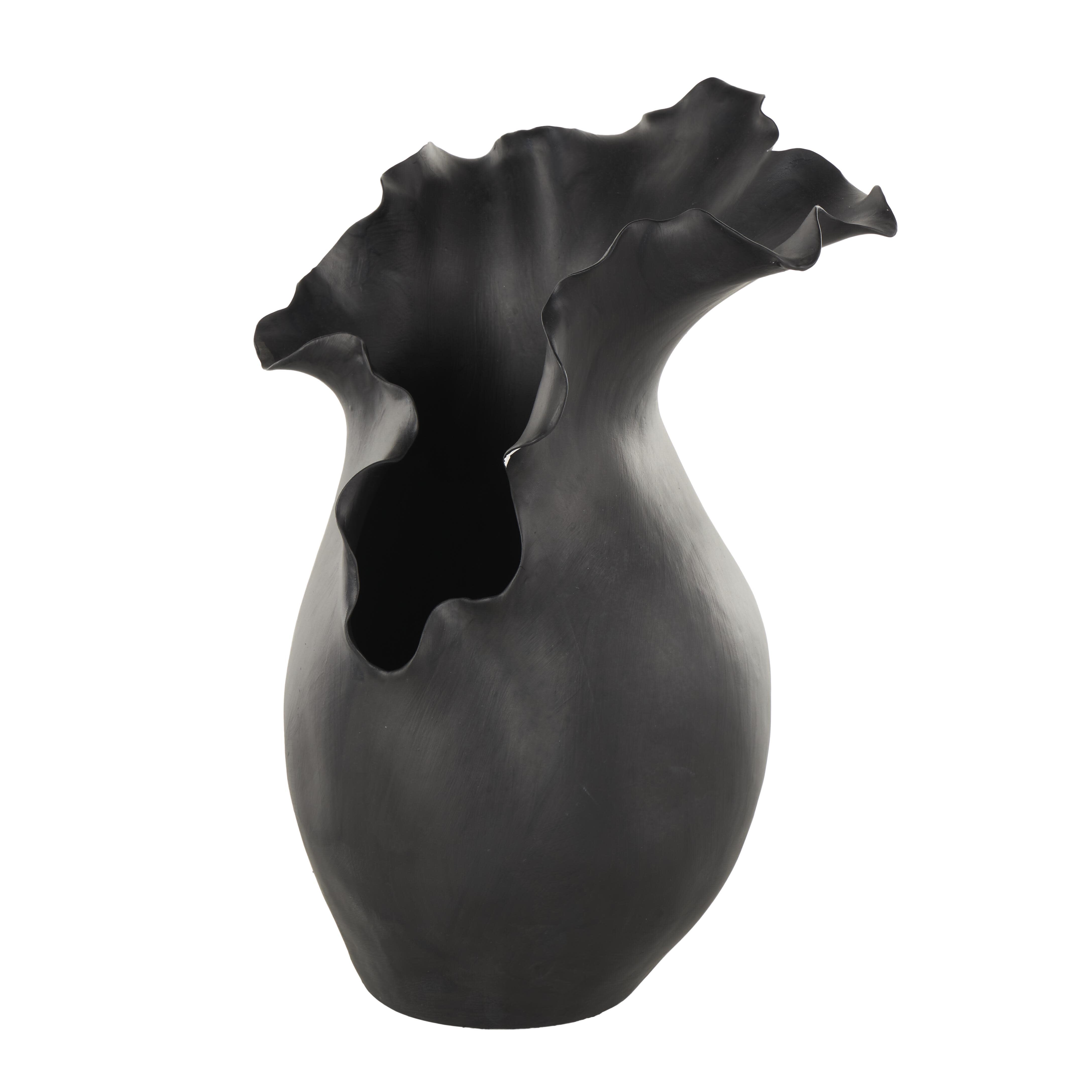 Bayberry Lane Wavy Folded Rim Floral Decorative Vase, , large