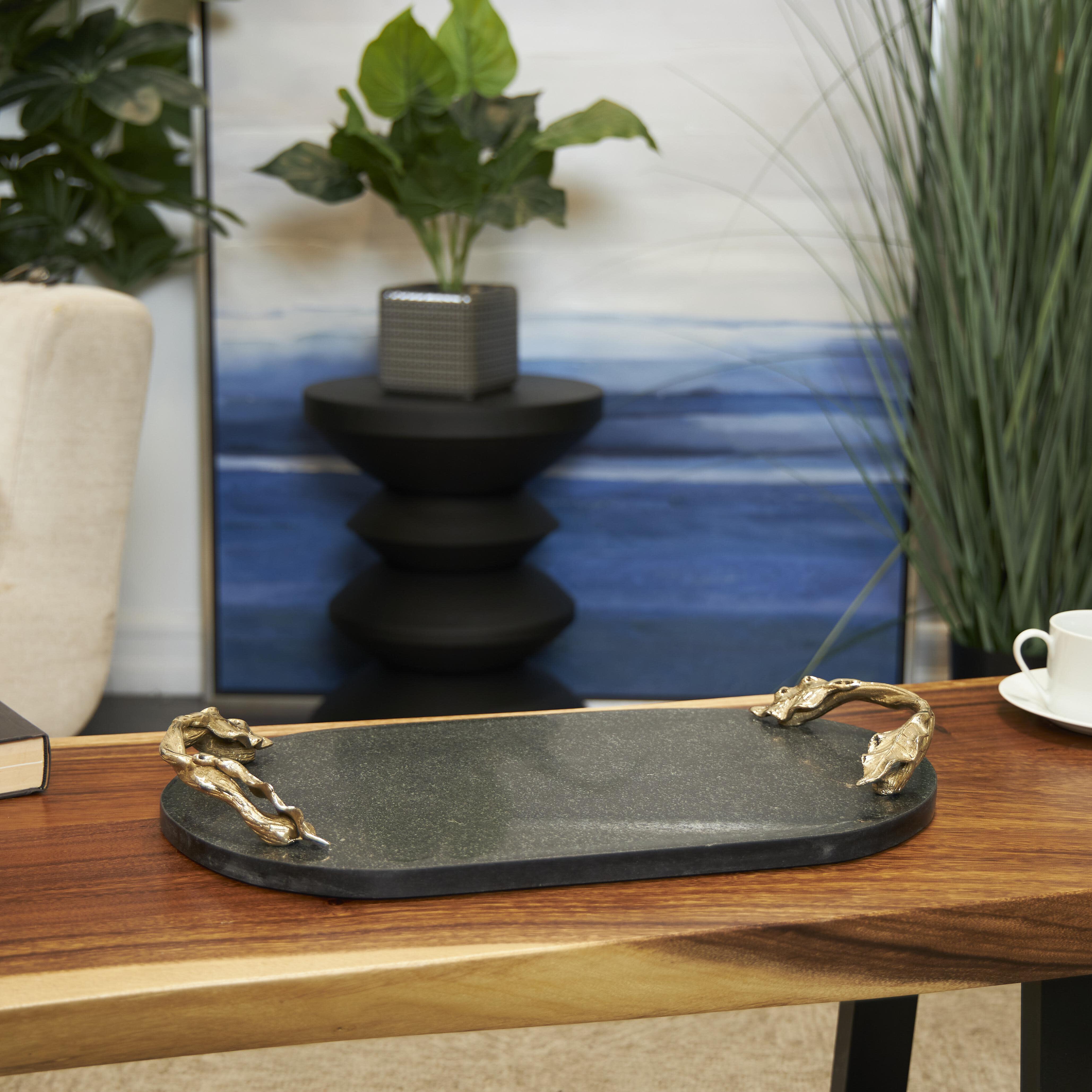 Bayberry Lane Twisted Leaf Handles Oval Decor Tray, , rollover