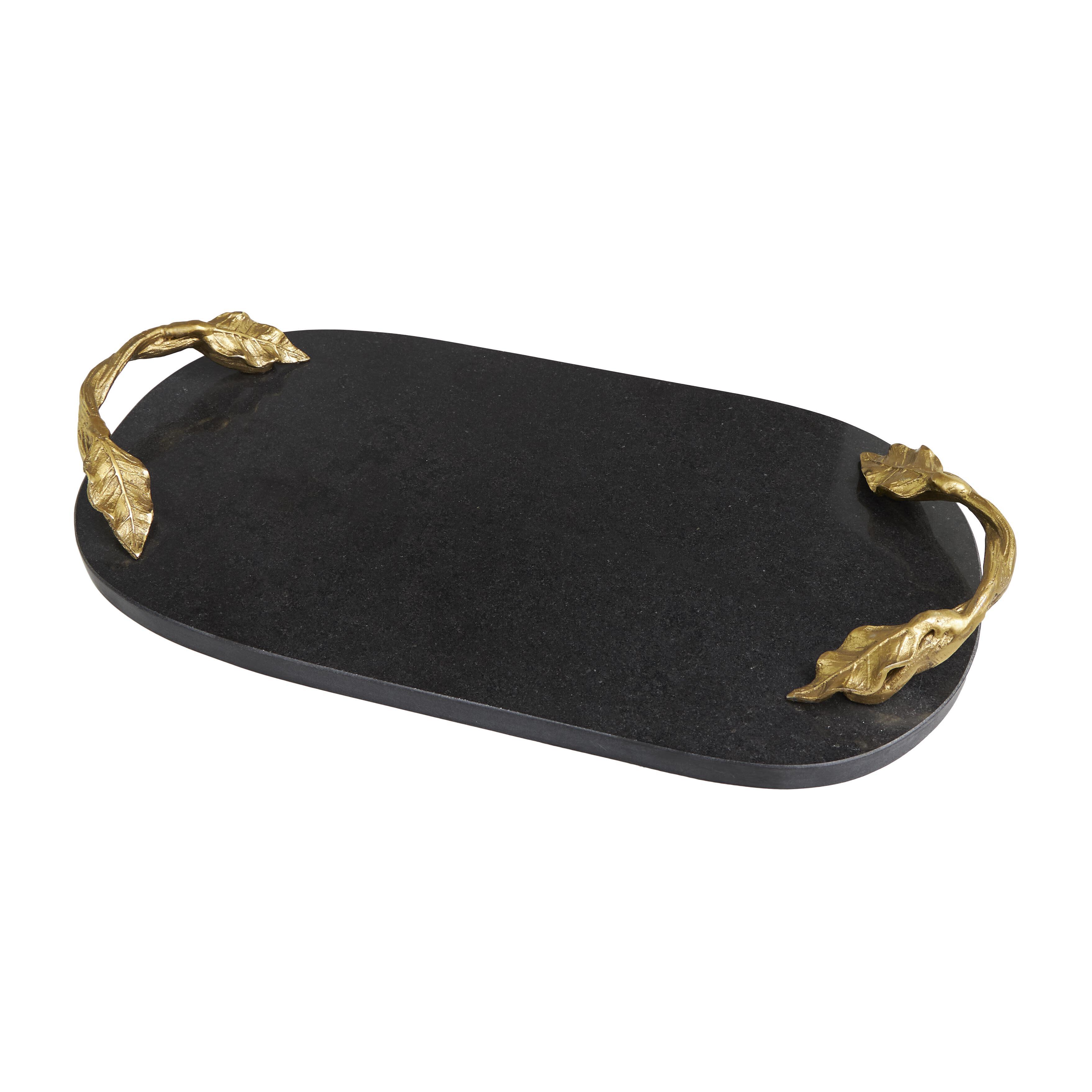 Bayberry Lane Twisted Leaf Handles Oval Decor Tray, , large