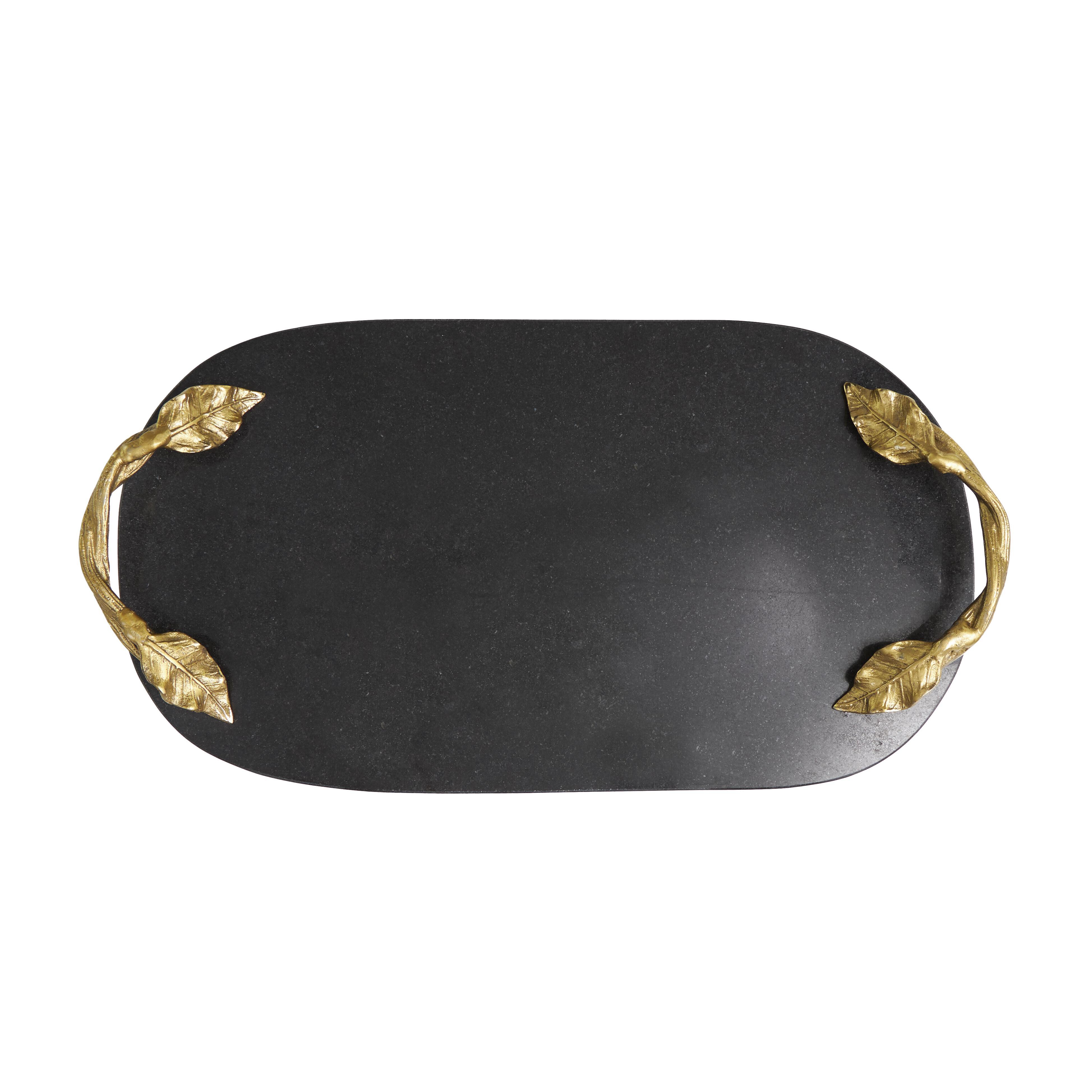 Bayberry Lane Twisted Leaf Handles Oval Decor Tray, , large