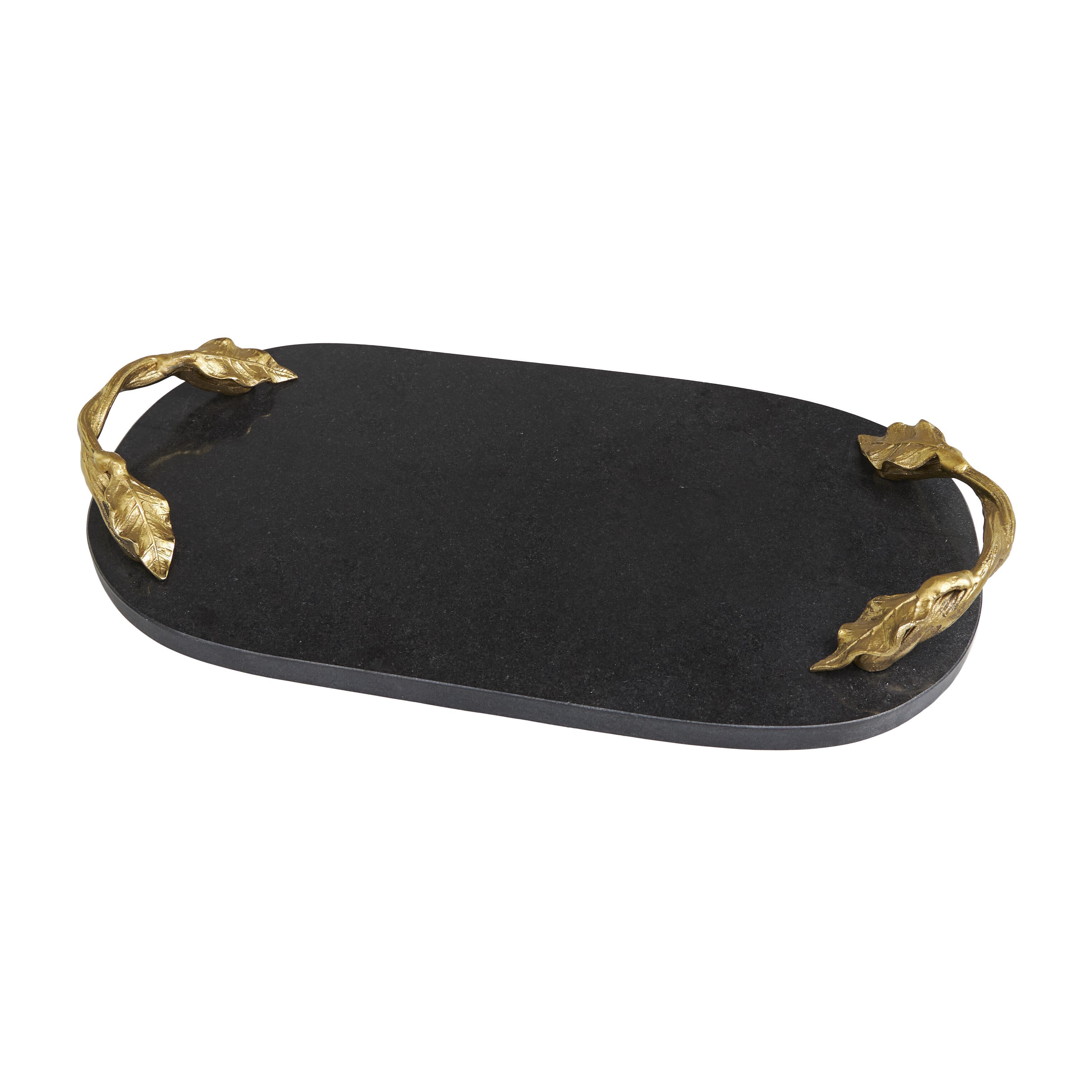 Bayberry Lane Twisted Leaf Handles Oval Decor Tray, , large