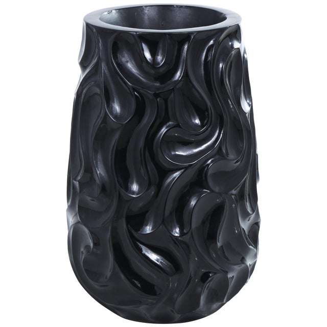 Bayberry Lane Wavy Textured Decorative Vase, Black