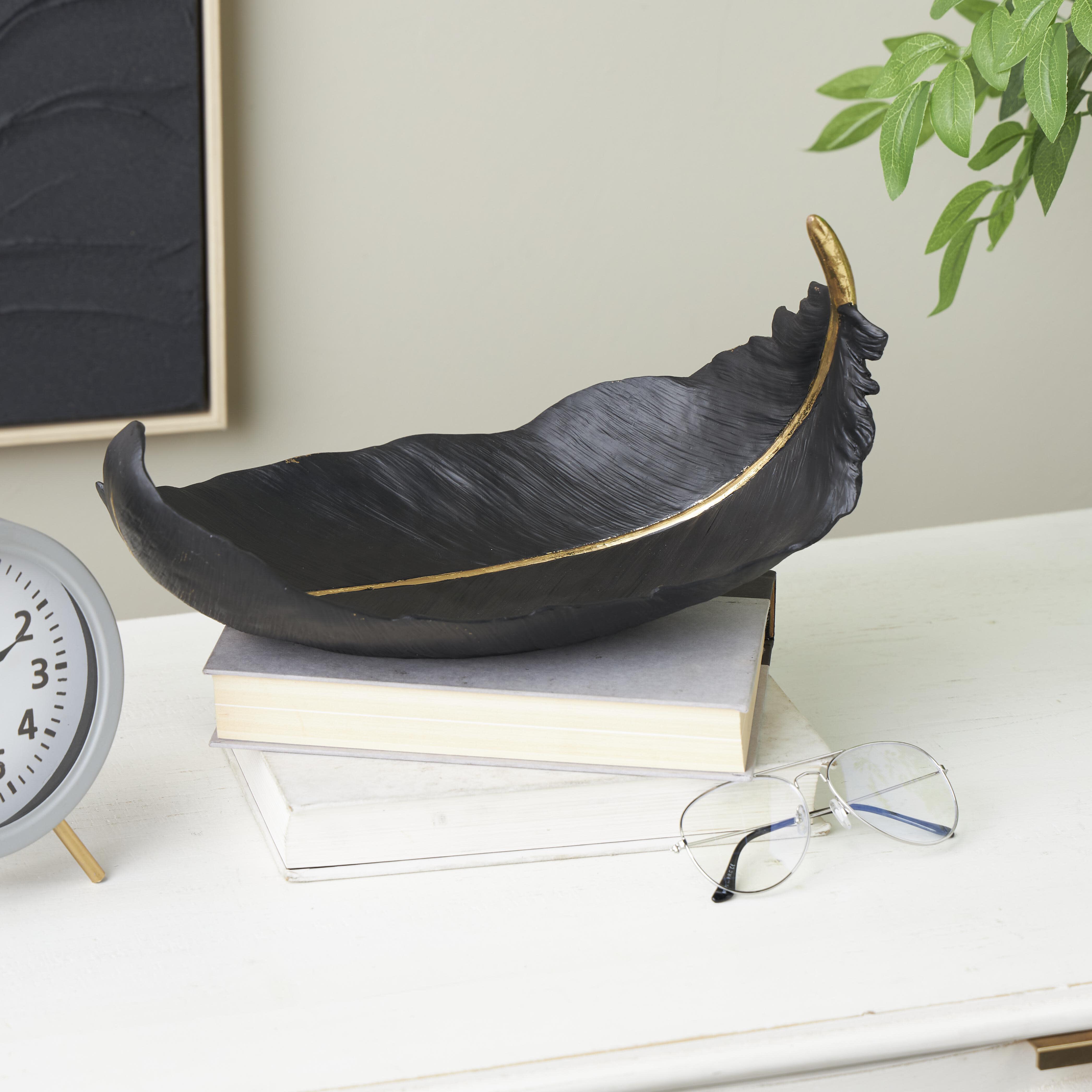 CosmoLiving by Cosmopolitan Gold Accents Decorative Feather Bowl, , rollover
