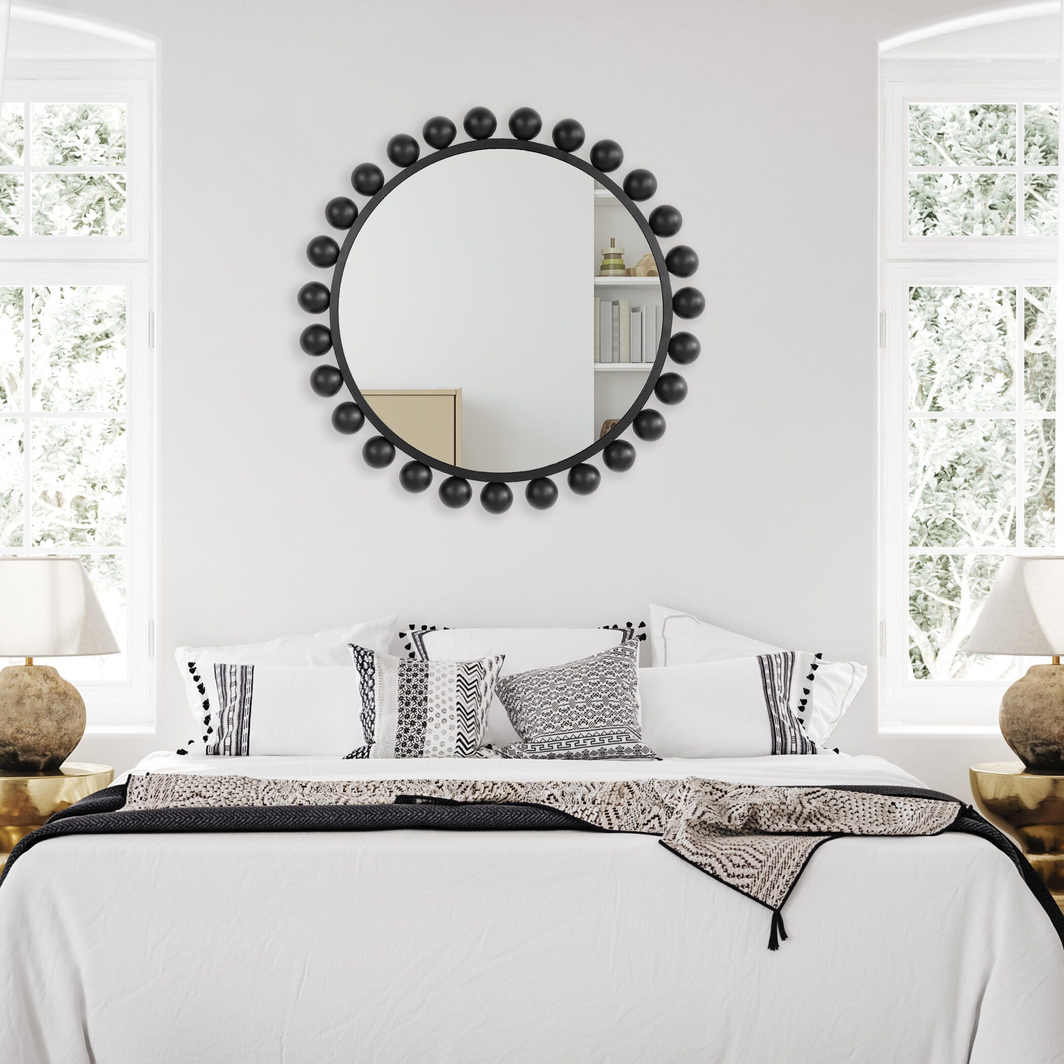 Exalted Living Hemispheres Round Mirror, Black, large