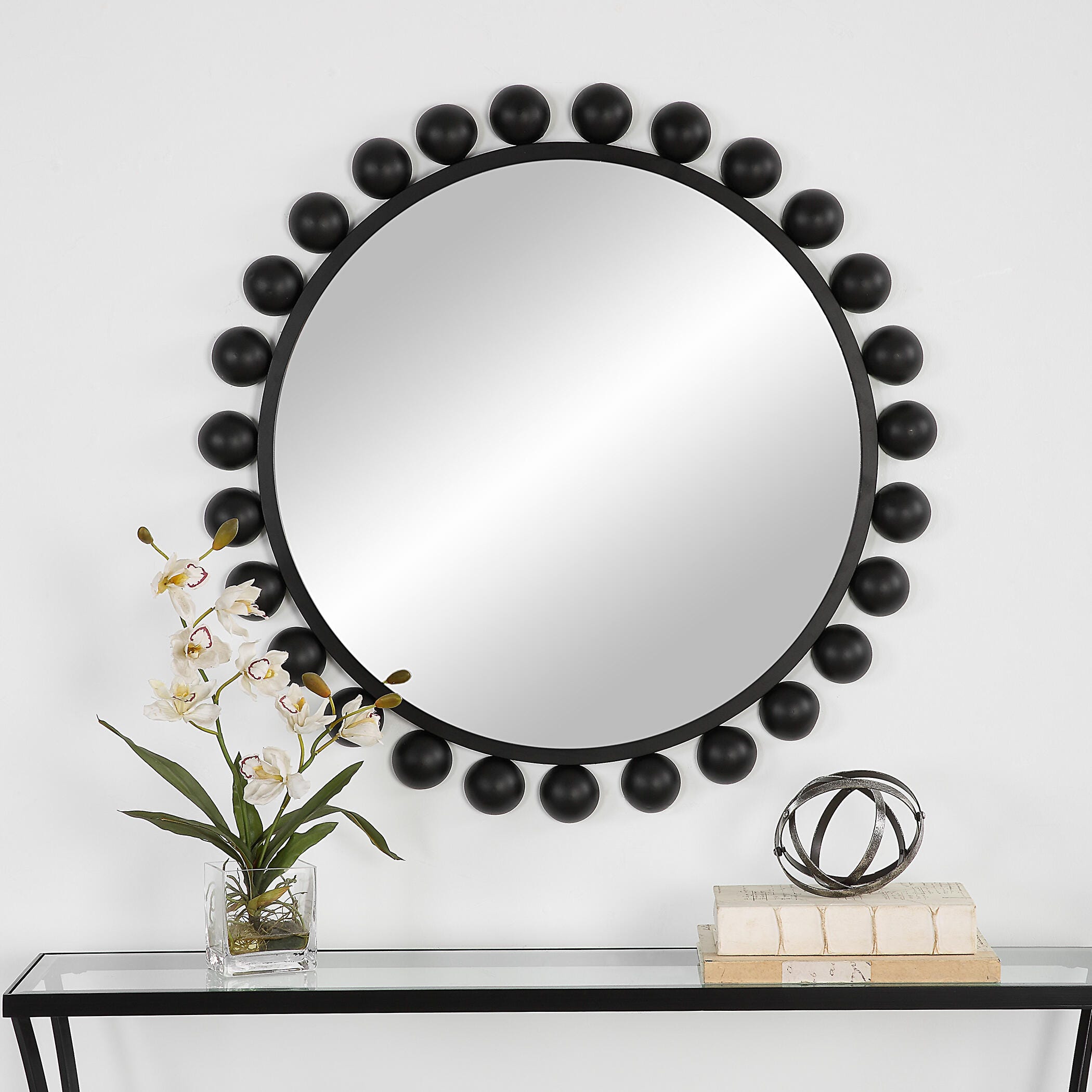 Exalted Living Hemispheres Round Mirror, Black, large