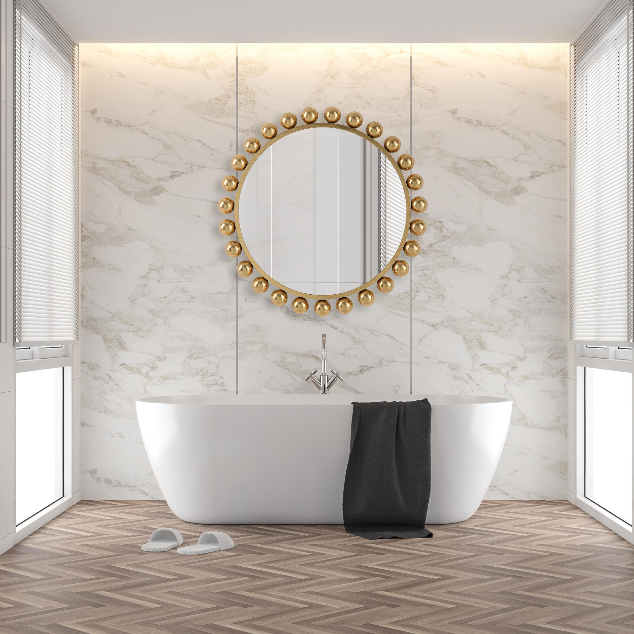 Exalted Living Hemispheres Round Mirror, Gold, large