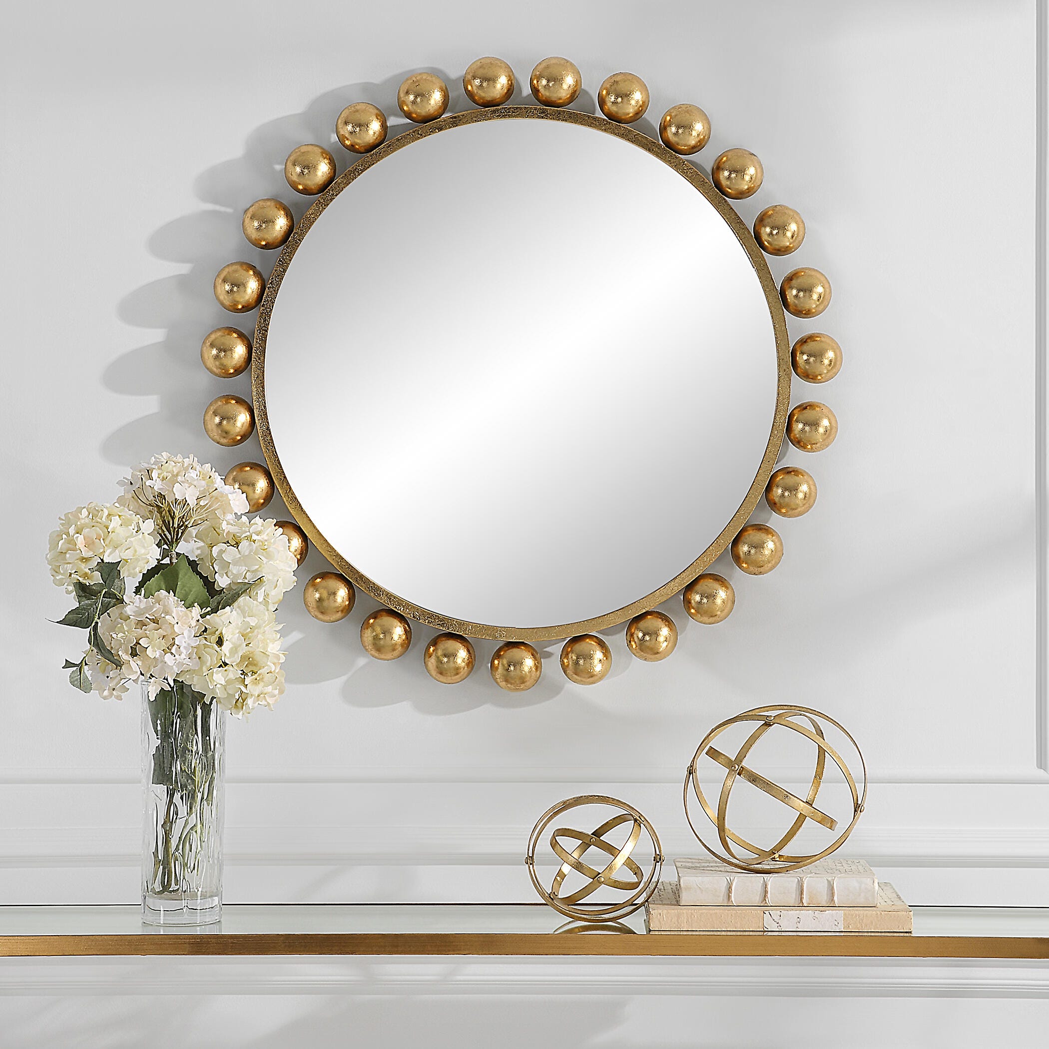 Exalted Living Hemispheres Round Mirror, Gold, large