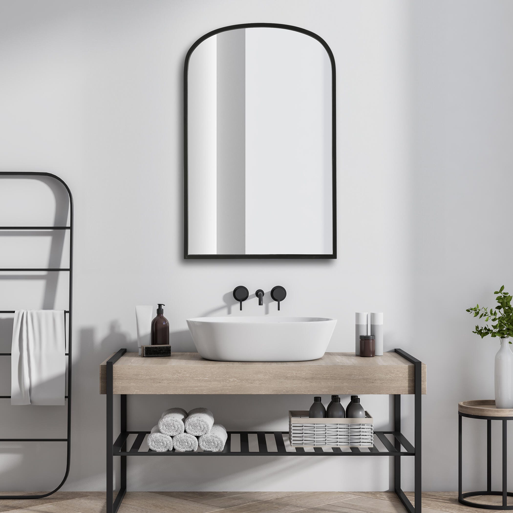 Exalted Living Radius Wall Mirror, Black, rollover