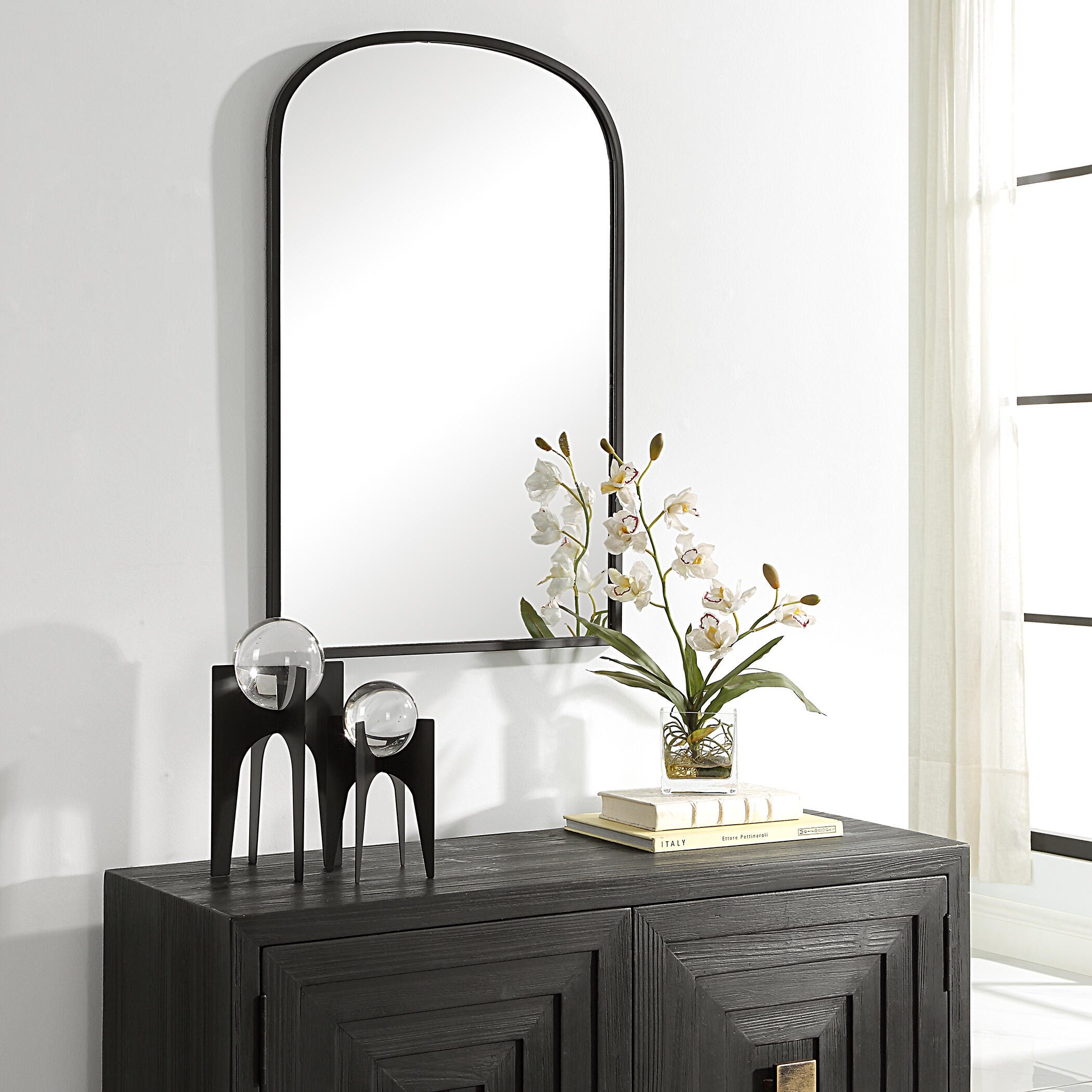 Exalted Living Radius Wall Mirror, Black, large