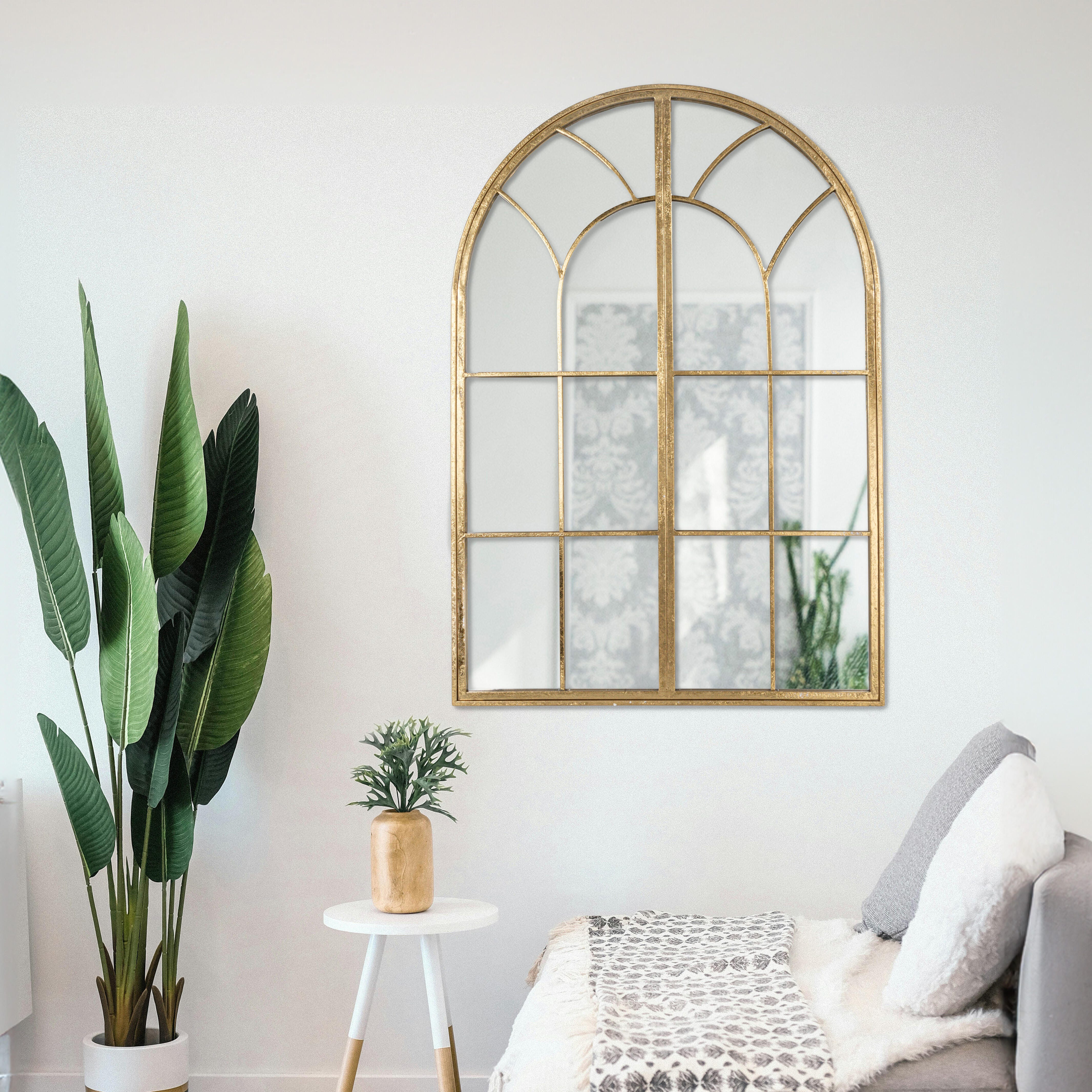 Storied Home Arched Windowpane Wall Mirror, , rollover