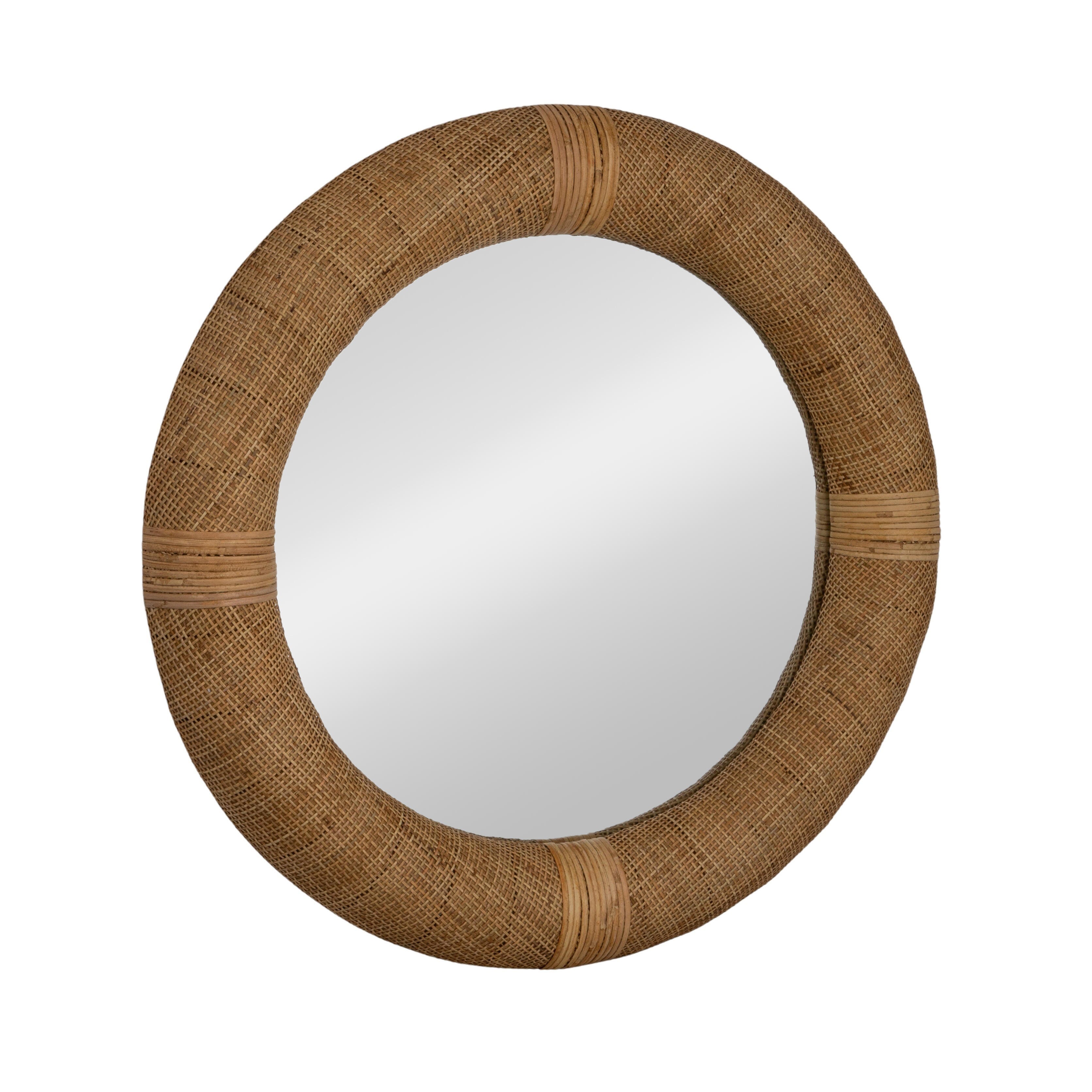 Storied Home Rattan Cane Round Wall Mirror, , large