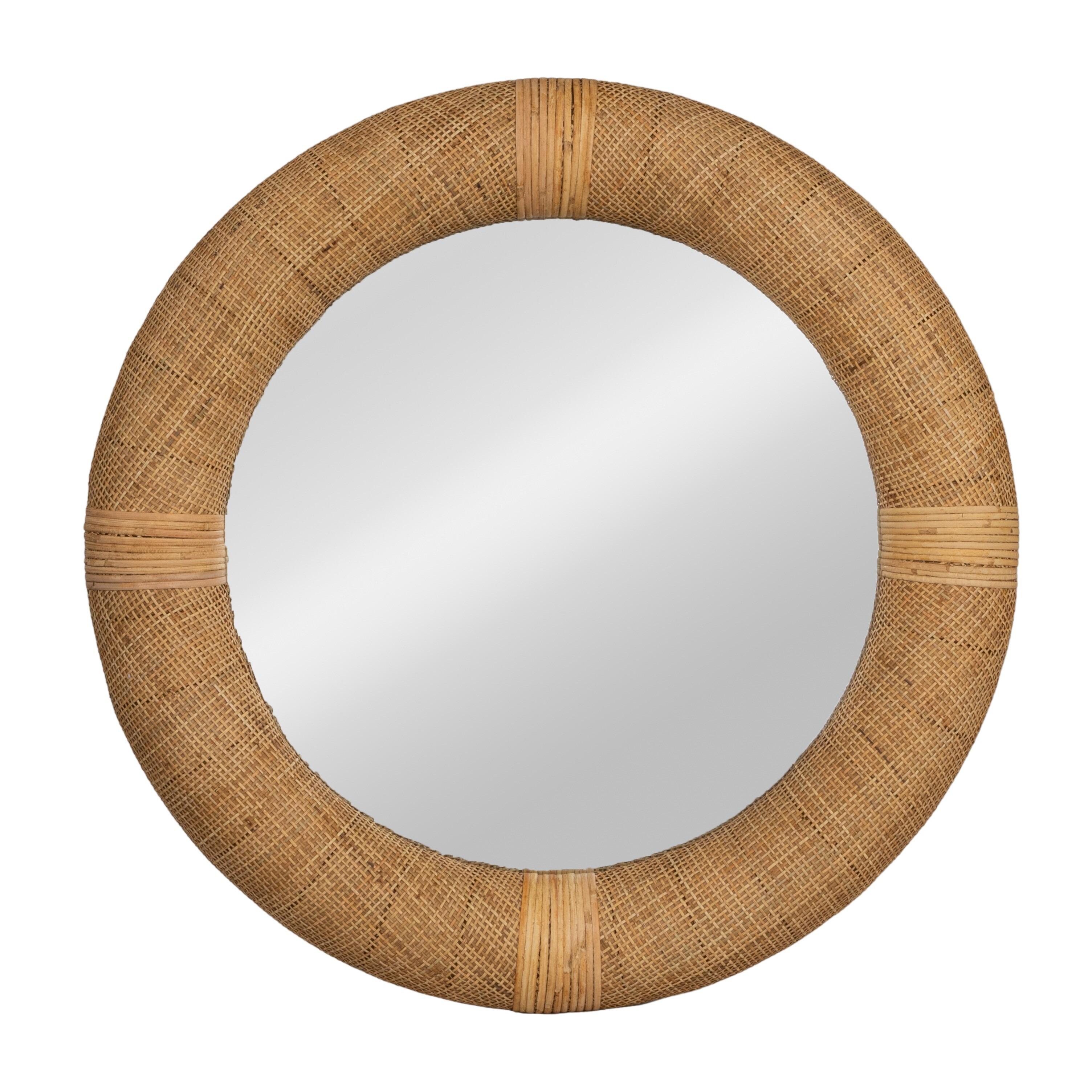 Storied Home Rattan Cane Round Wall Mirror, , large