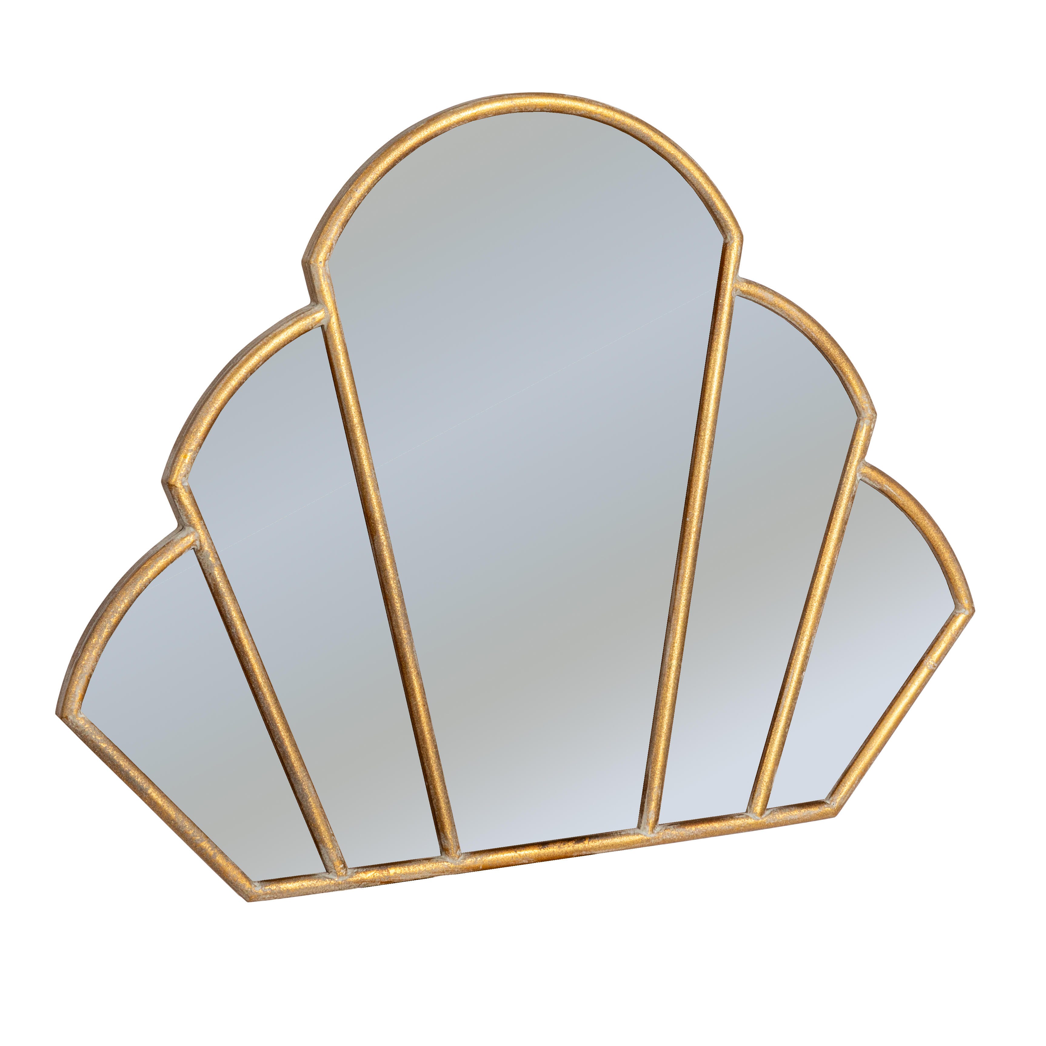 Storied Home Scallop Shaped Wall Mirror, Antique Gold, large