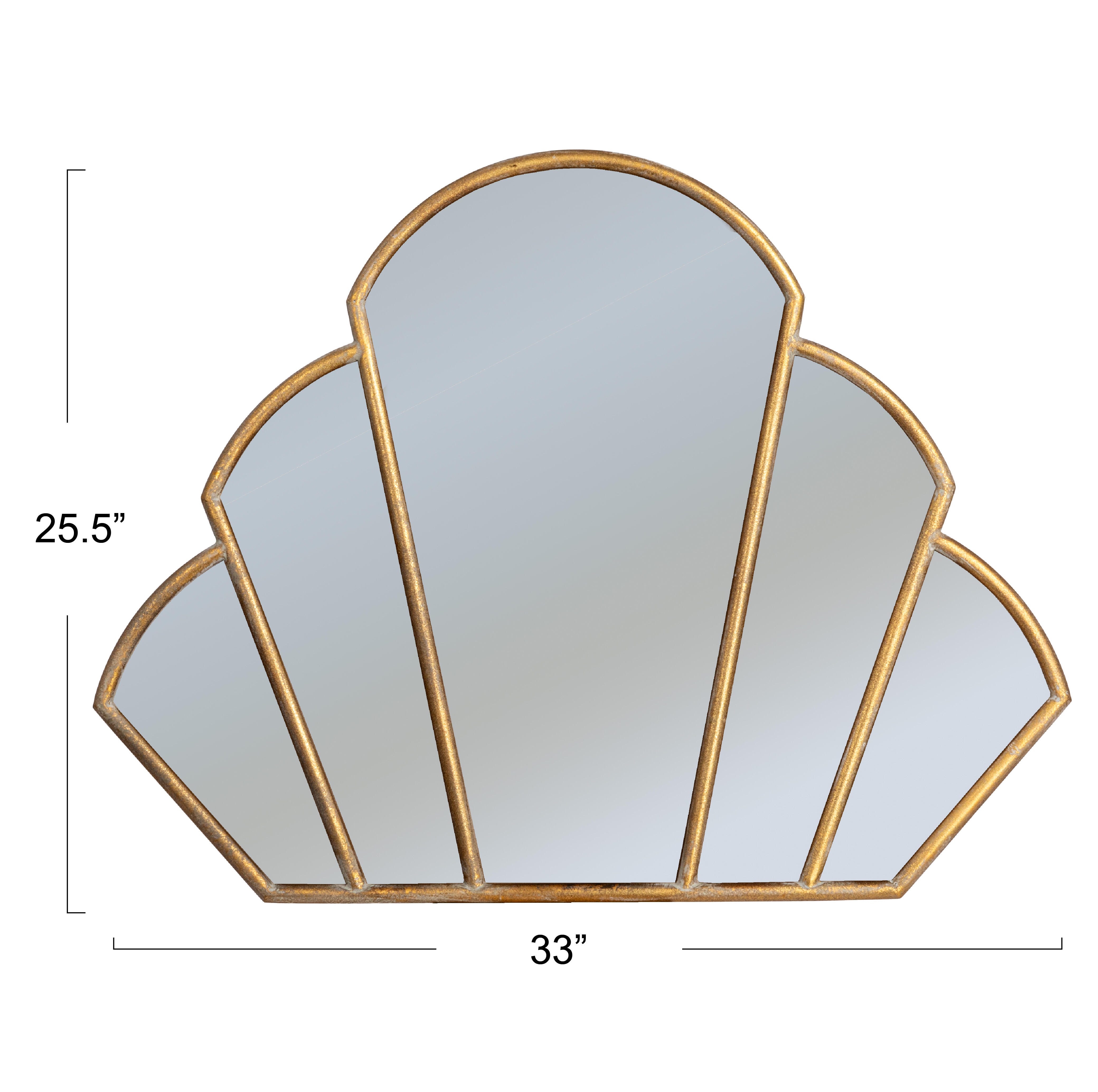 Storied Home Scallop Shaped Wall Mirror, Antique Gold, large