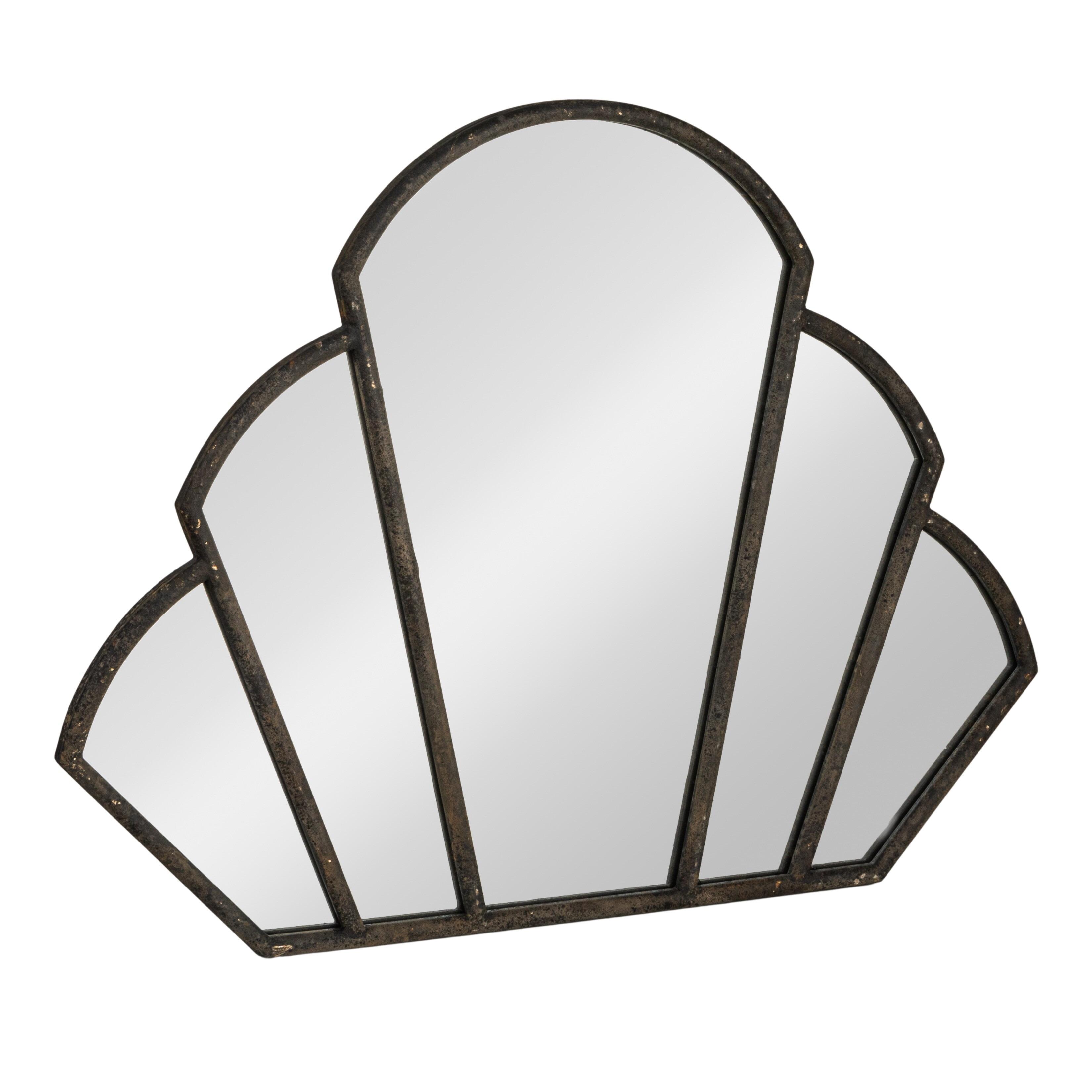 Storied Home Scallop Shaped Wall Mirror, Distressed Black, large