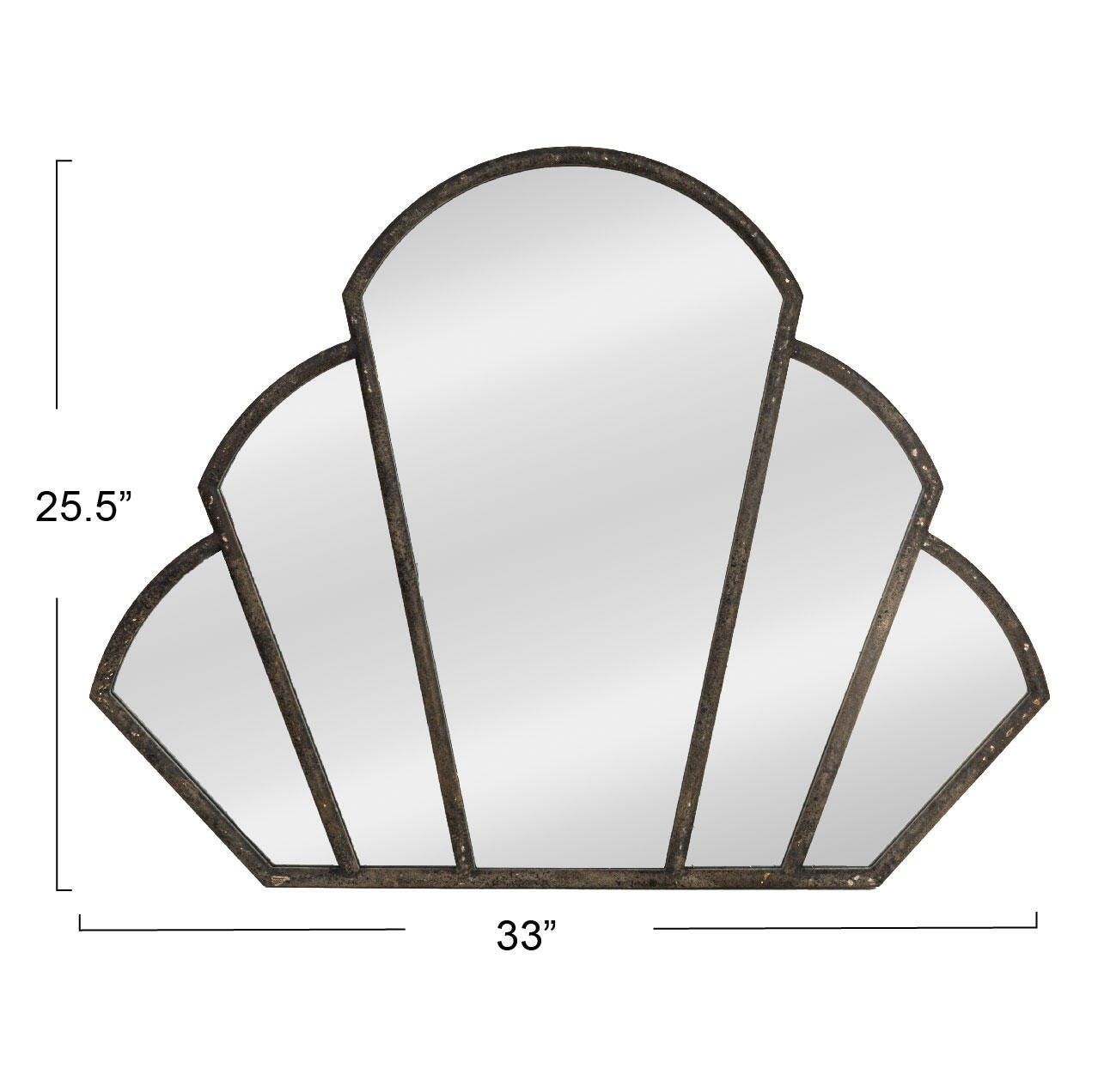 Storied Home Scallop Shaped Wall Mirror, Distressed Black, large