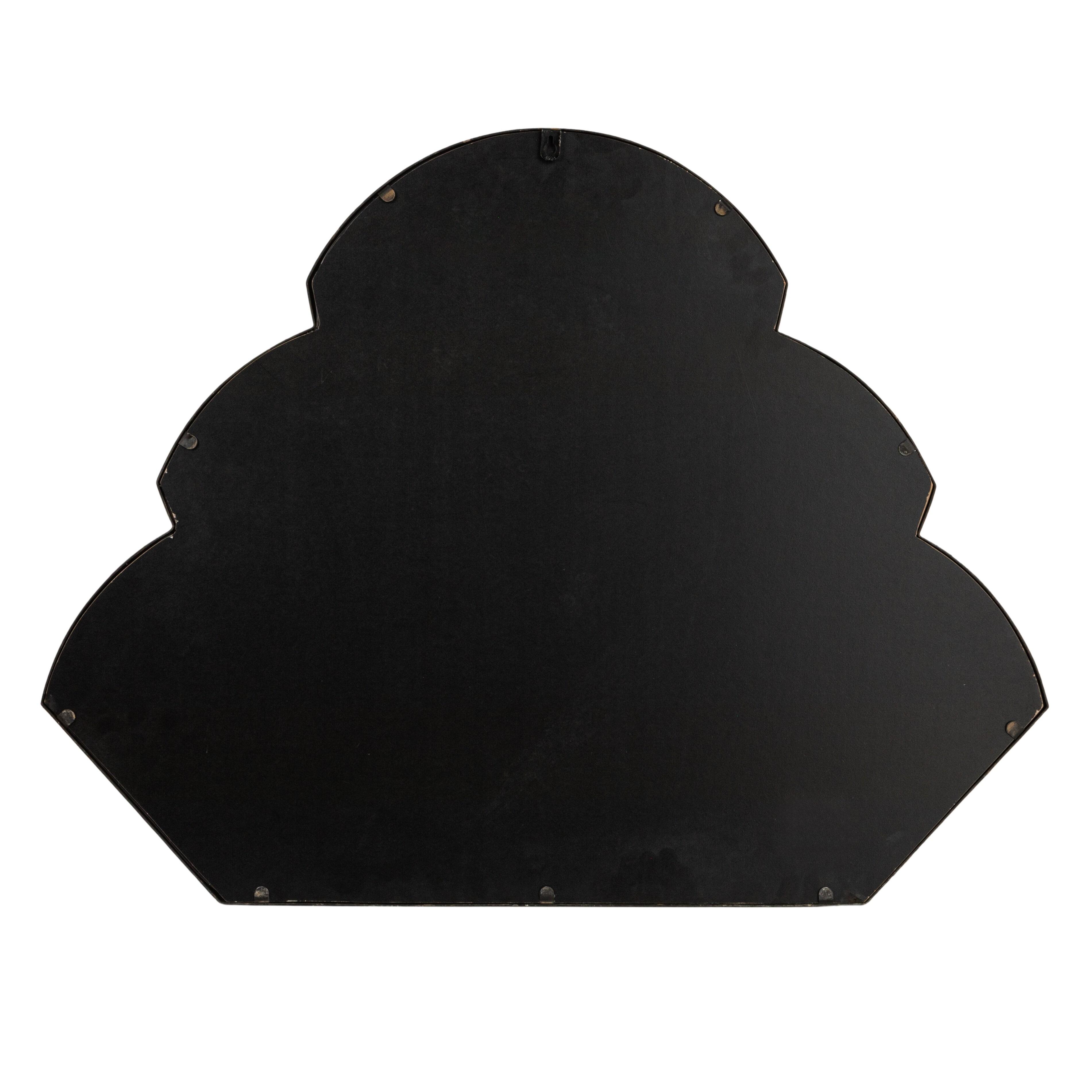 Storied Home Scallop Shaped Wall Mirror, Distressed Black, large