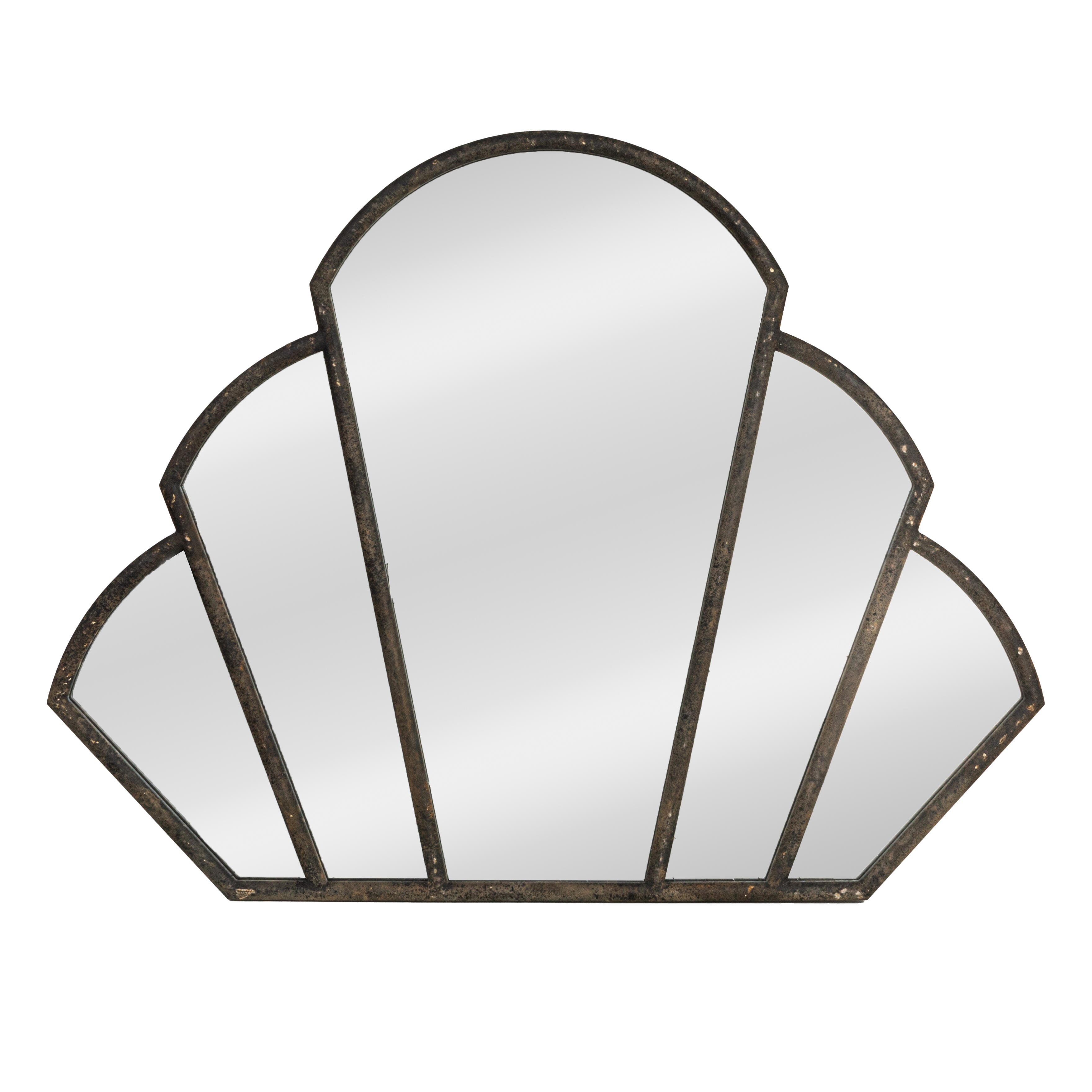 Storied Home Scallop Shaped Wall Mirror, Distressed Black, large