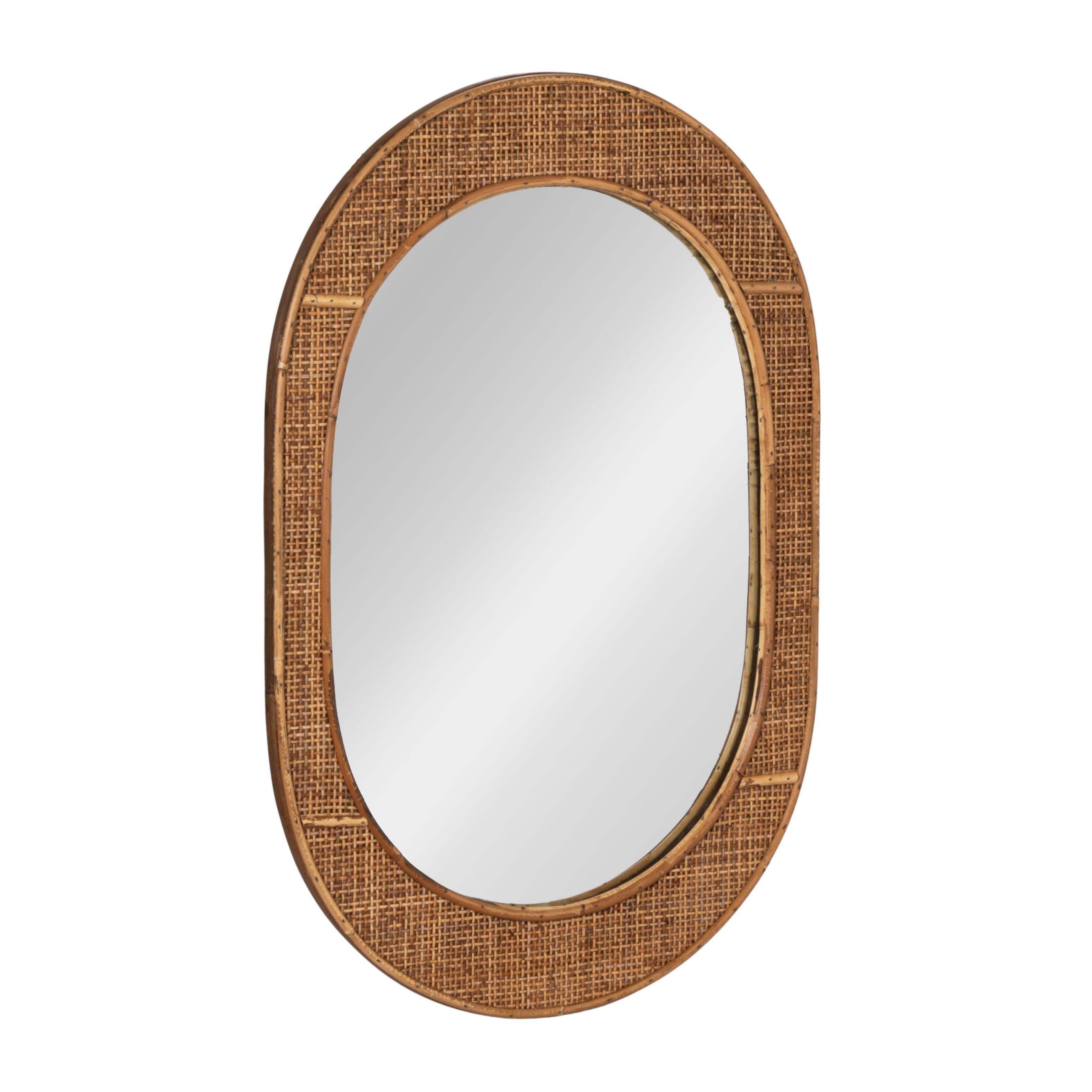 Storied Home Oval Rattan Framed Wall Mirror, , large