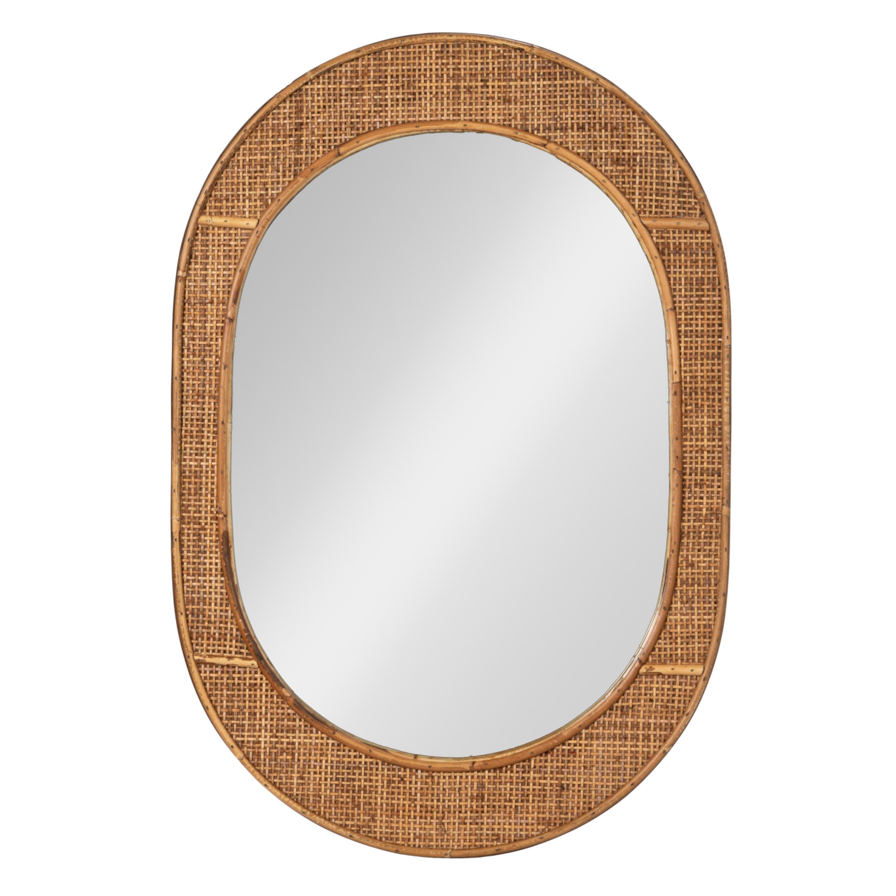 Storied Home Oval Rattan Framed Wall Mirror, , large