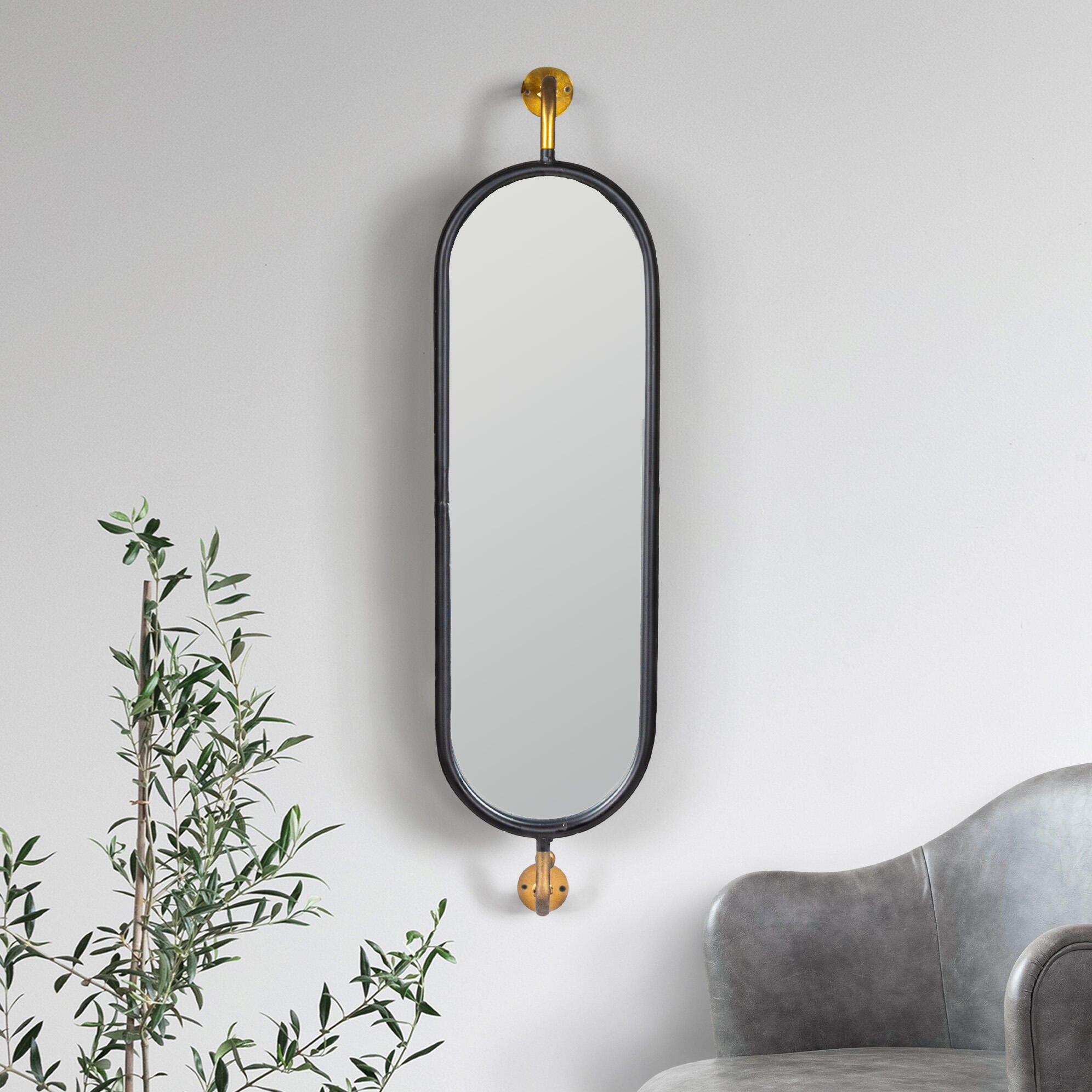 Storied Home Oval Framed Wall Mirror with Brackets, , large