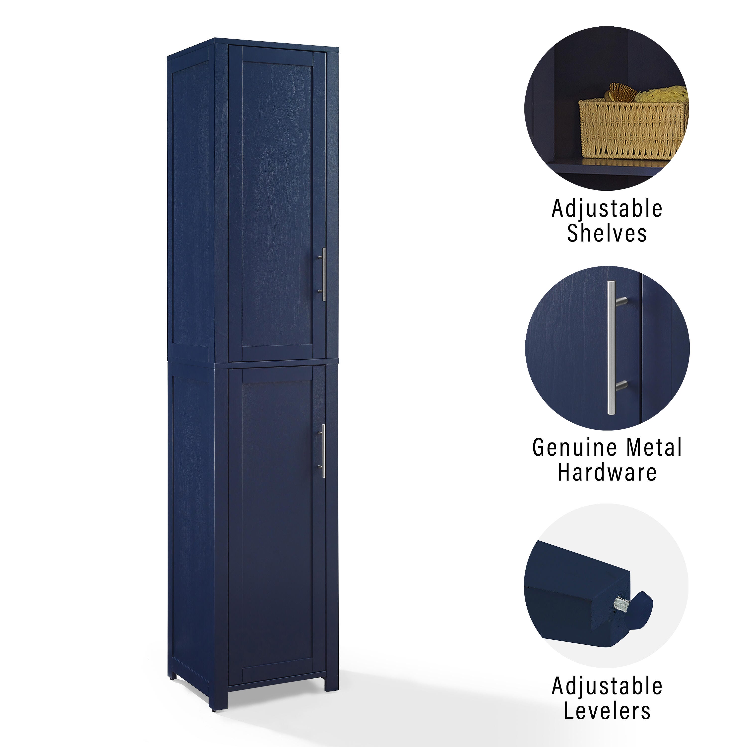 Crosley Furniture Savannah Linen Storage Cabinet, Navy Blue, large