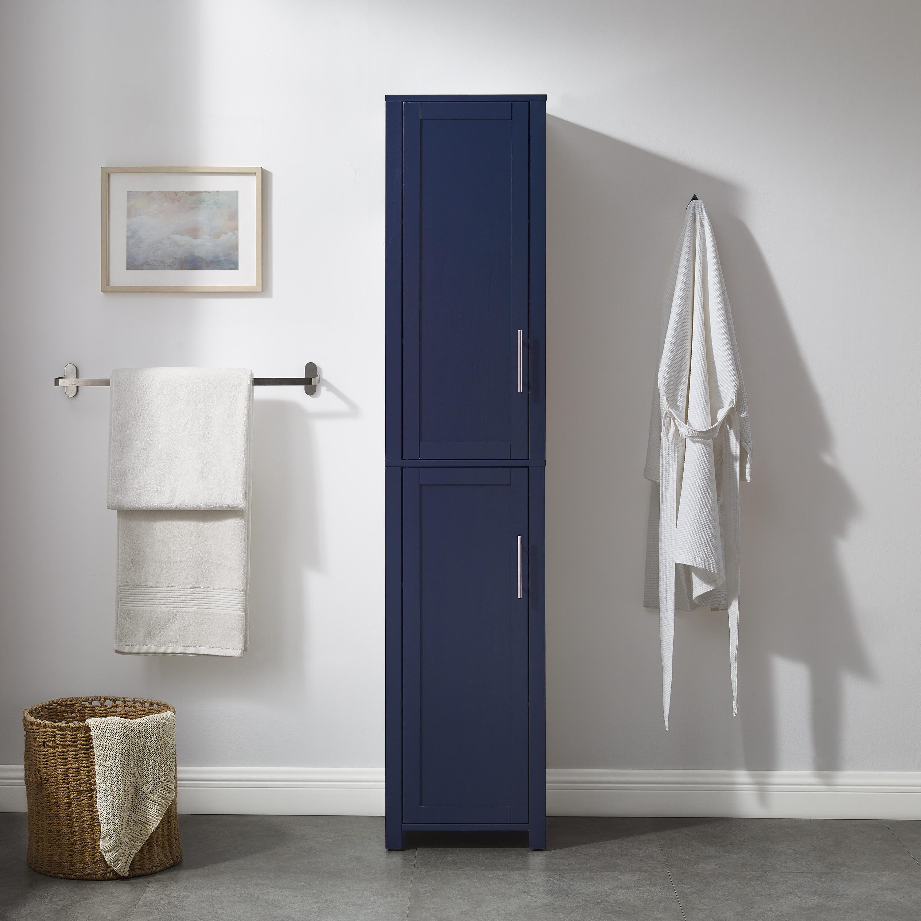 Crosley Furniture Savannah Linen Storage Cabinet, Navy Blue, large