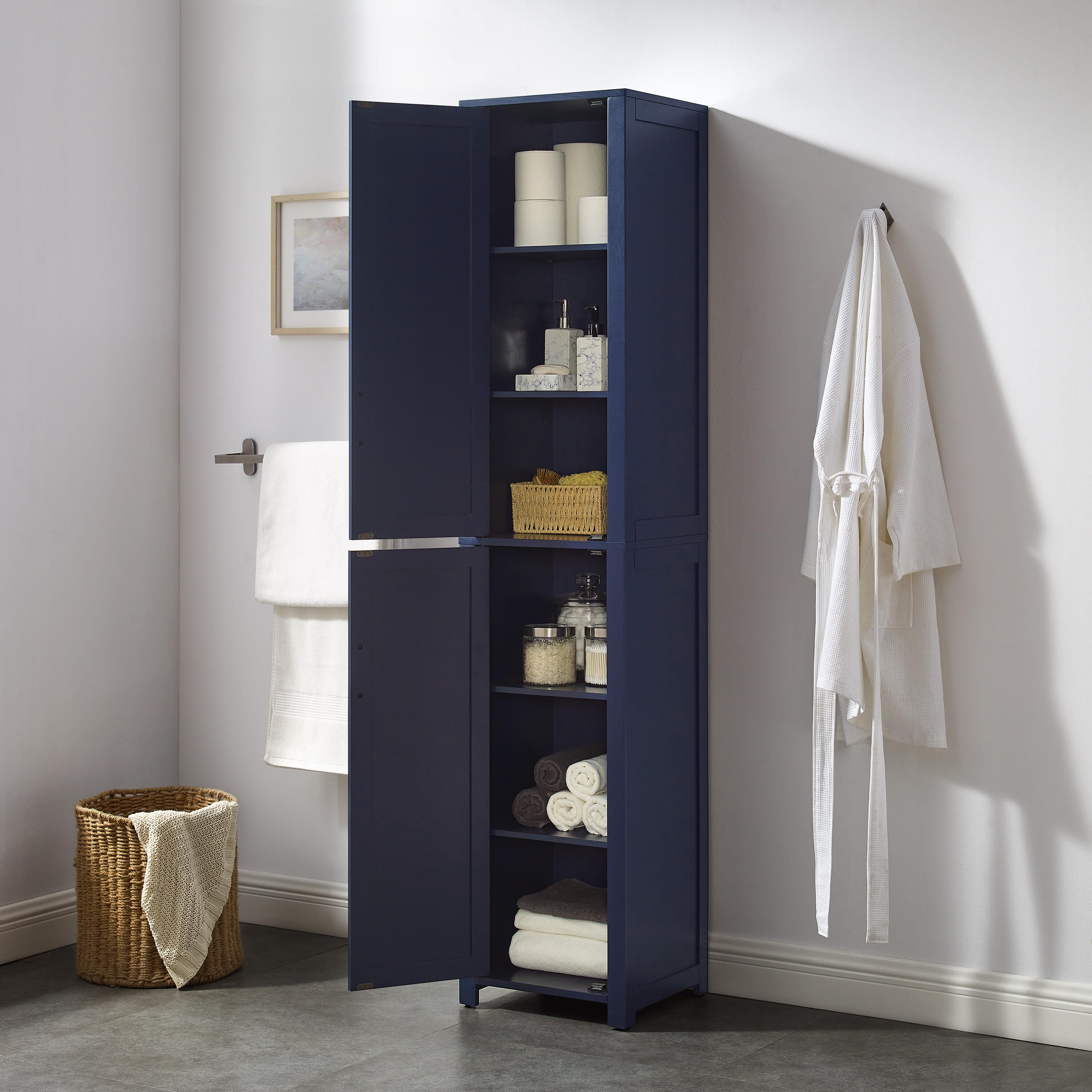 Crosley Furniture Savannah Linen Storage Cabinet, Navy Blue, large