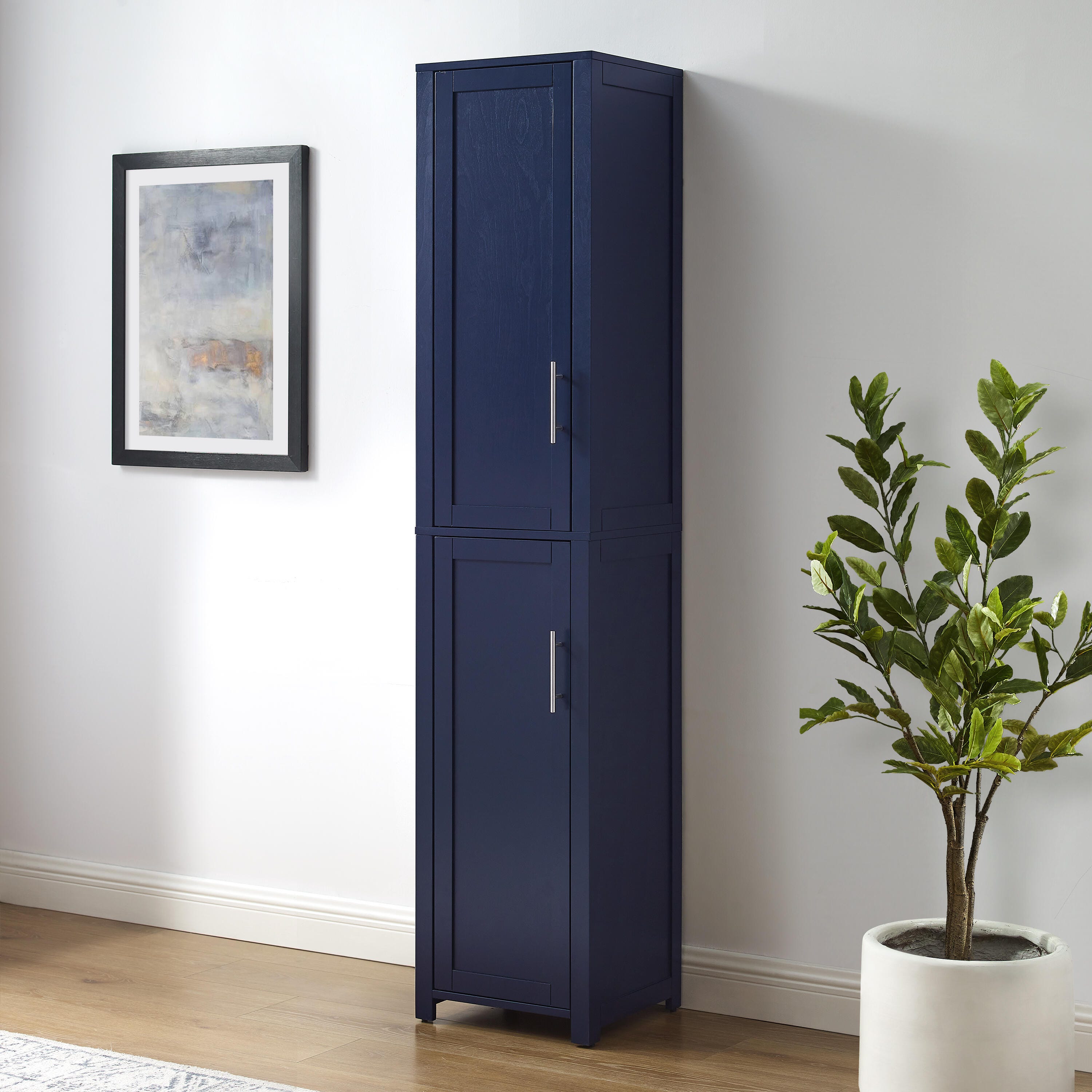 Crosley Furniture Savannah Linen Storage Cabinet, Navy Blue, large