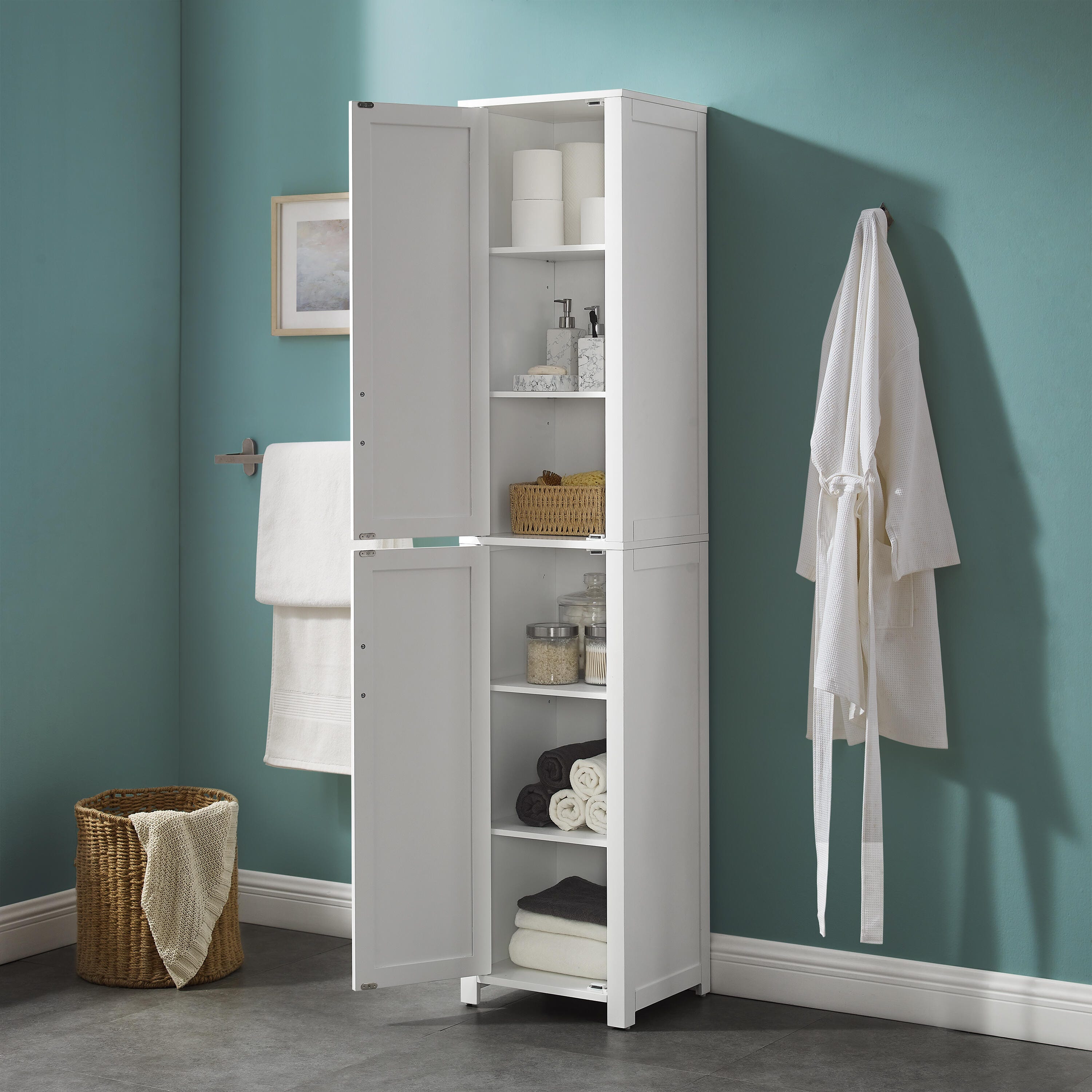 Crosley Furniture Savannah Linen Storage Cabinet, White, large