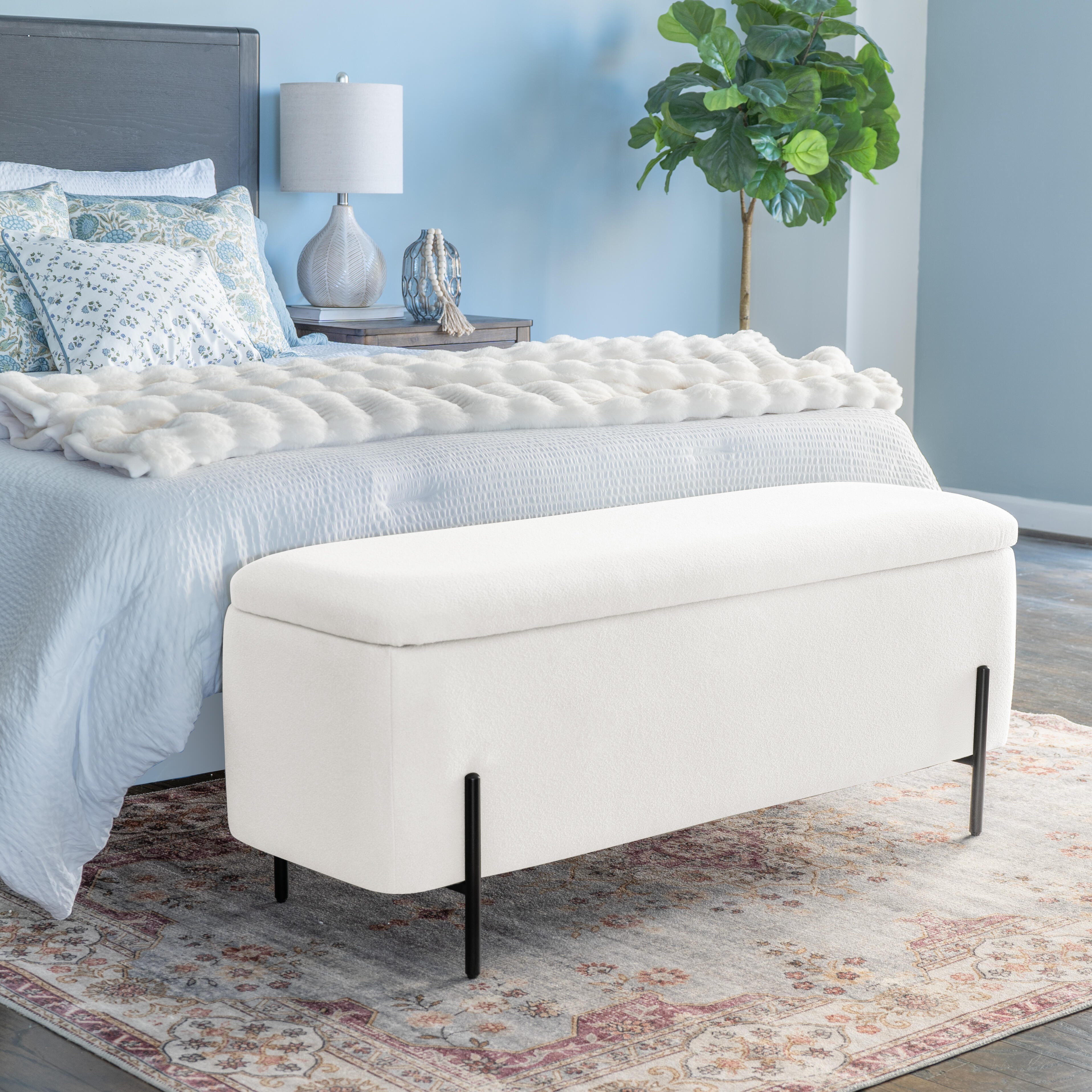 Linon Gia Storage Bench, Cream, large