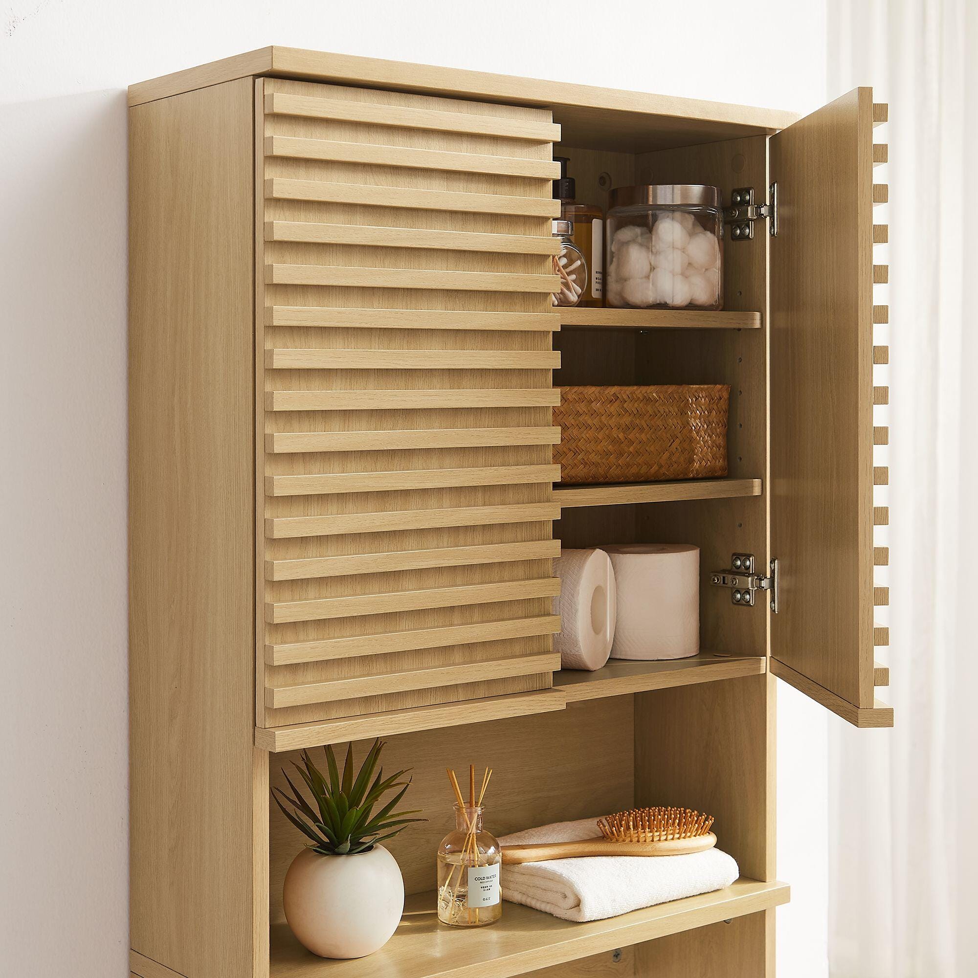 Modway Render Bathroom Storage Cabinet, Oak, large