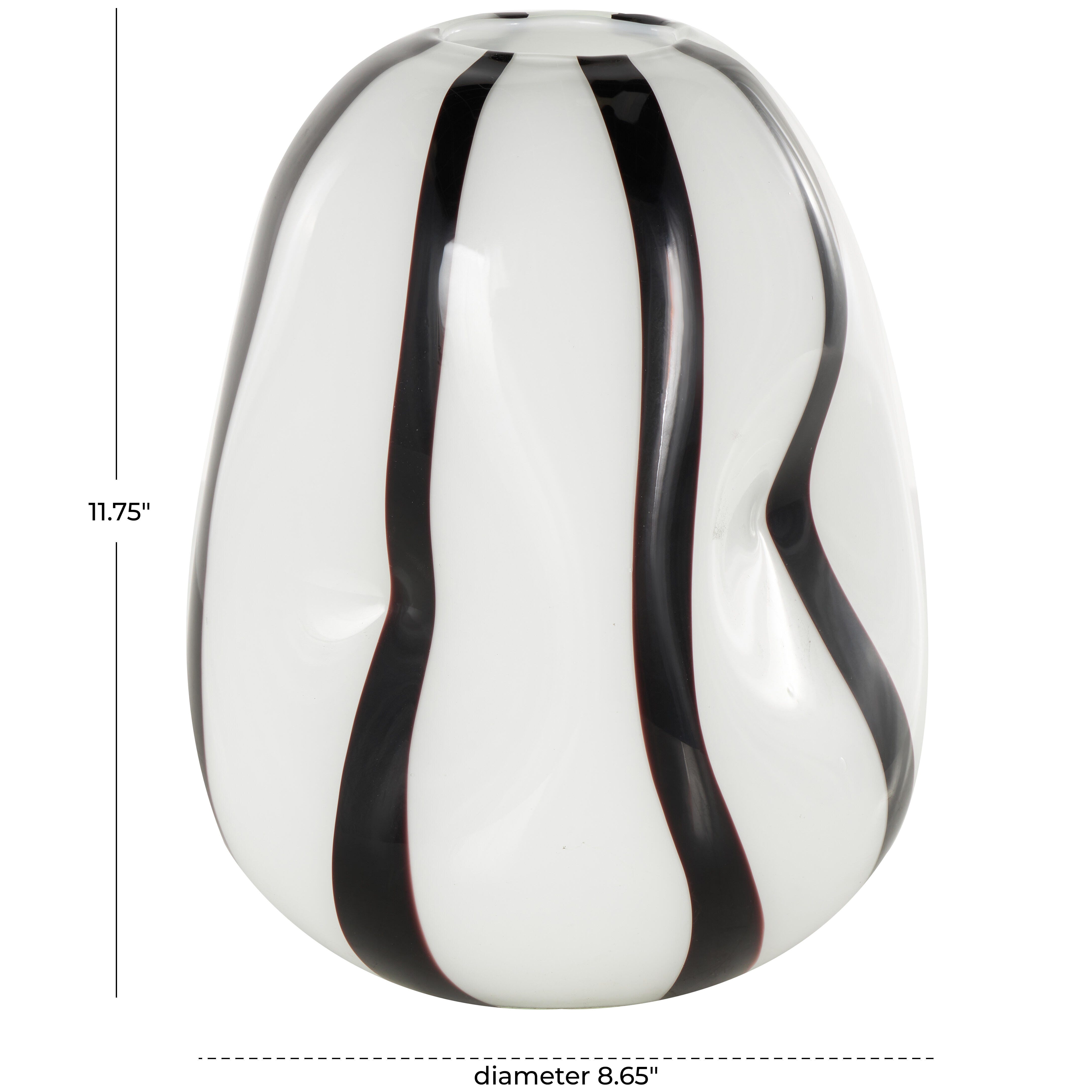 Bayberry Lane Concaved Vase with Black Stripes, , large