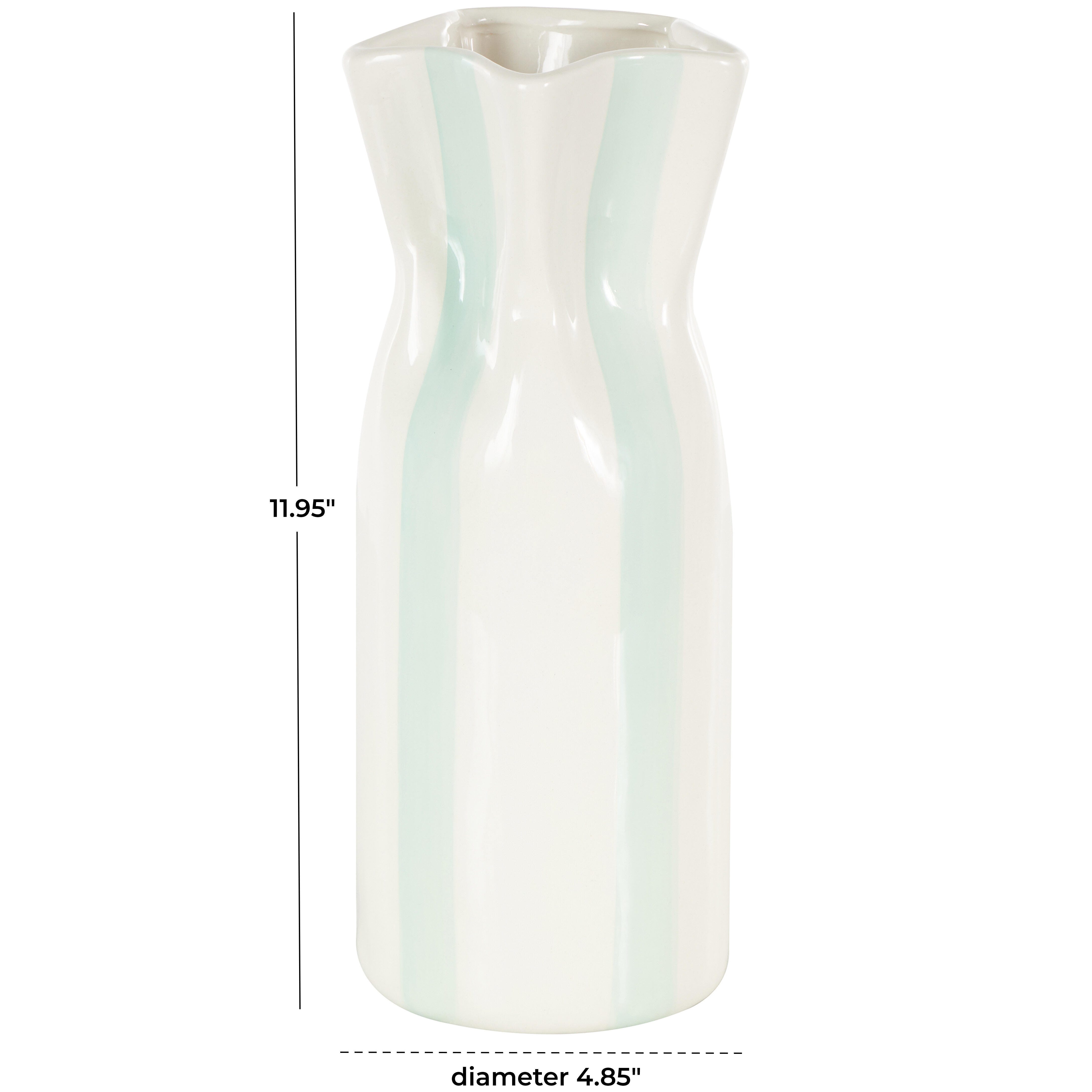 Bayberry Lane Decorative Vase with Teal Stripes, , large