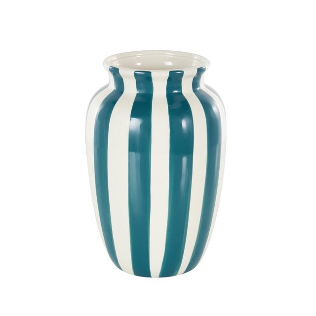 Bayberry Lane Decorative Vase with Vertical Stripes, White