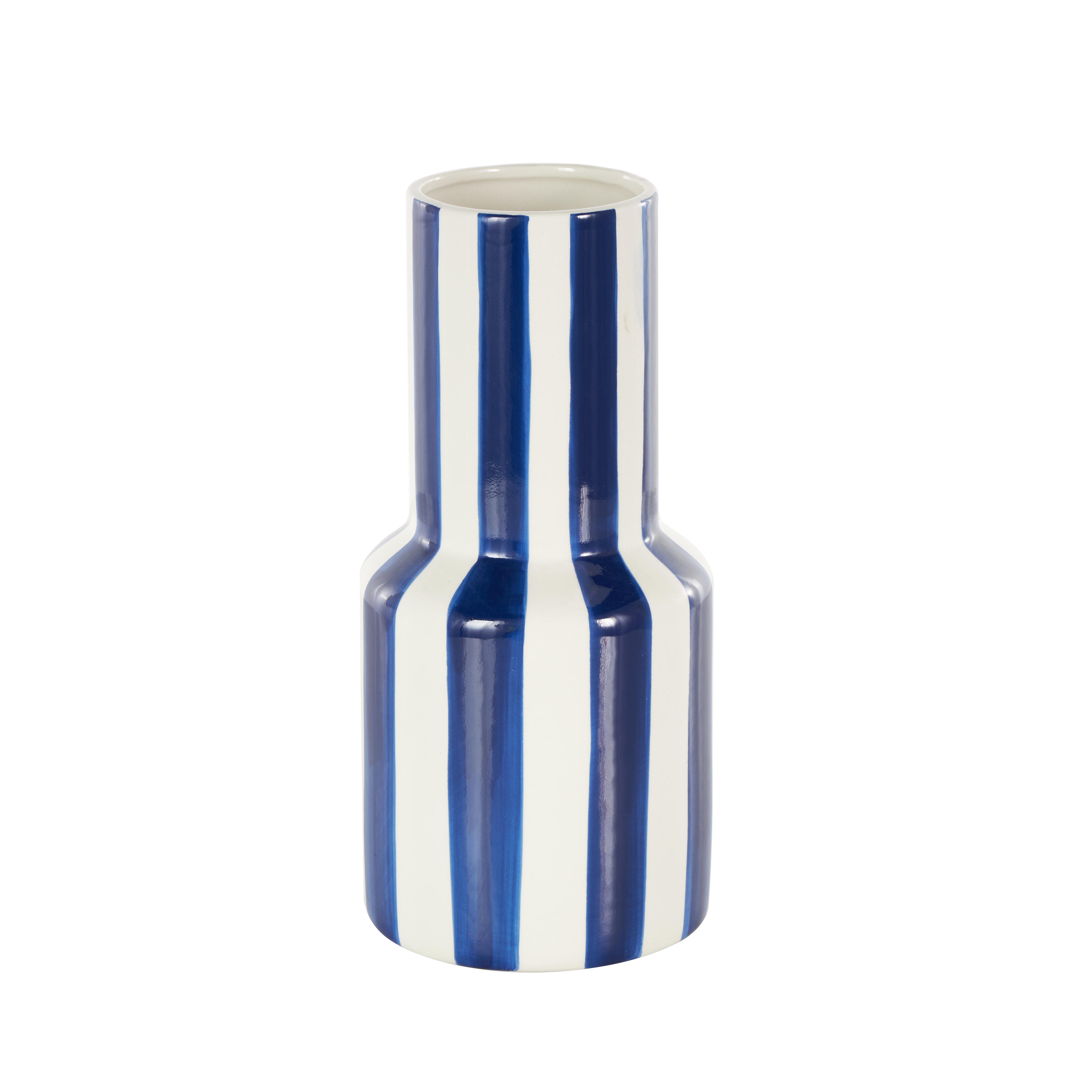 Bayberry Lane Vase with Black Stripes, White, large