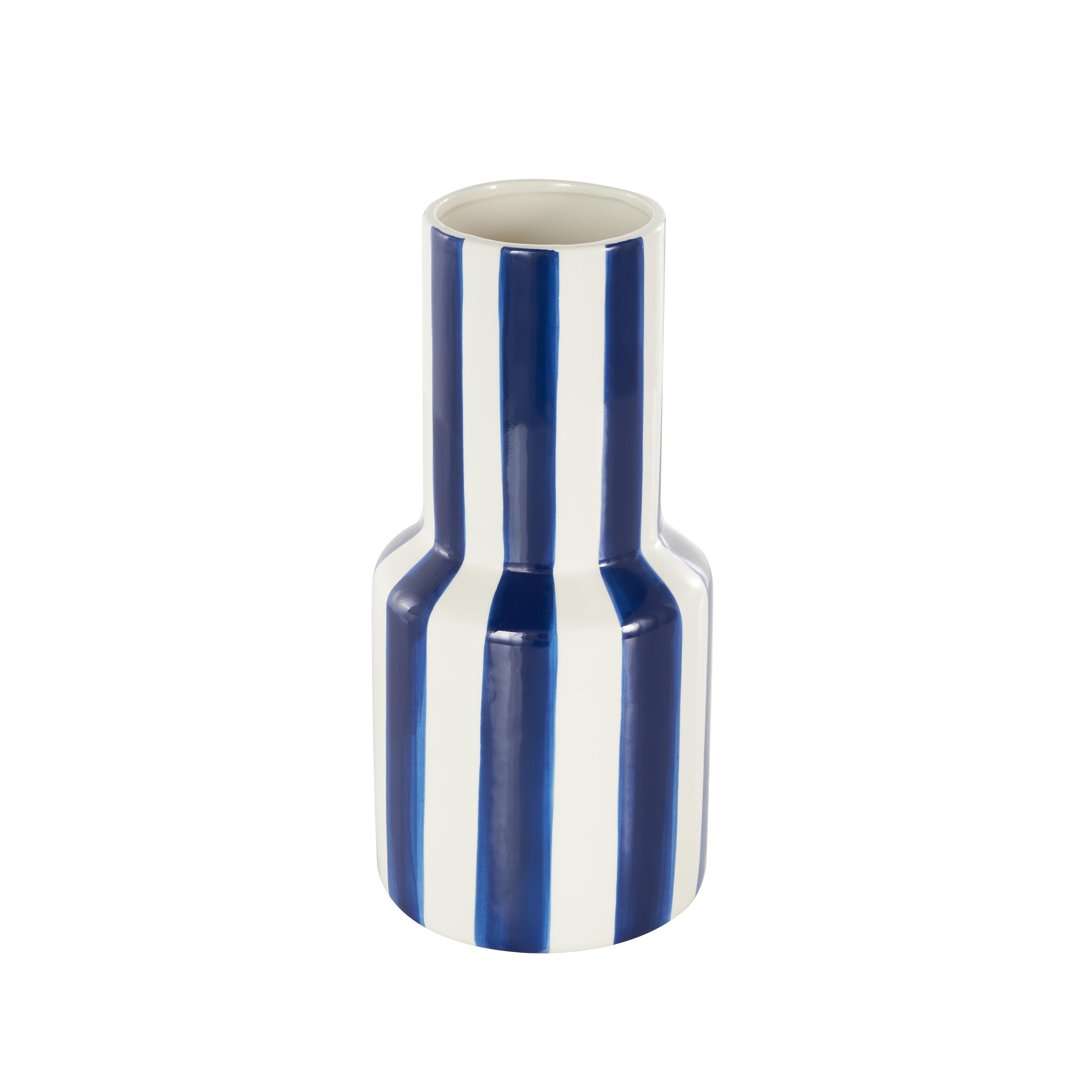 Bayberry Lane Vase with Blue Stripes, White, large