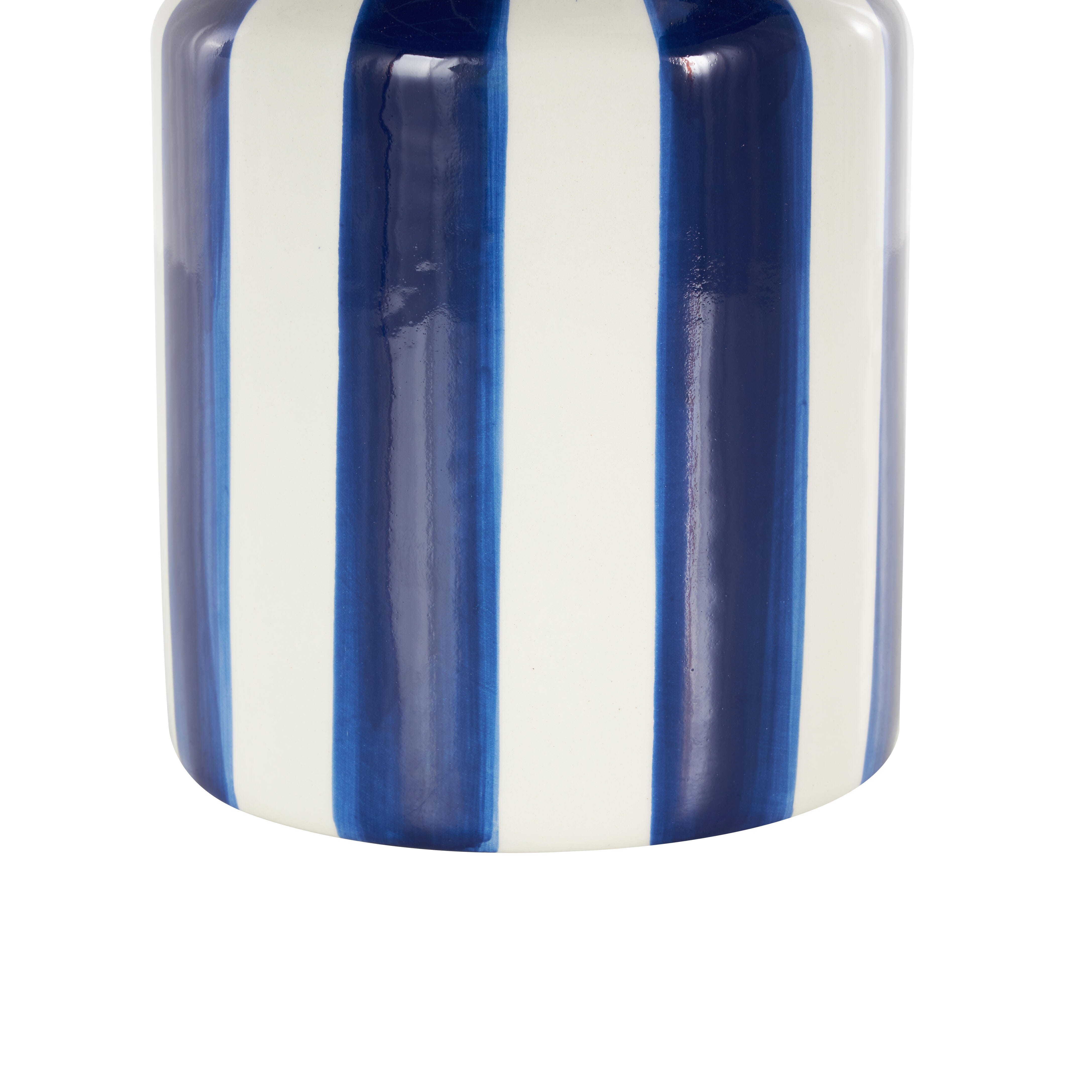 Bayberry Lane Vase with Blue Stripes, White, large